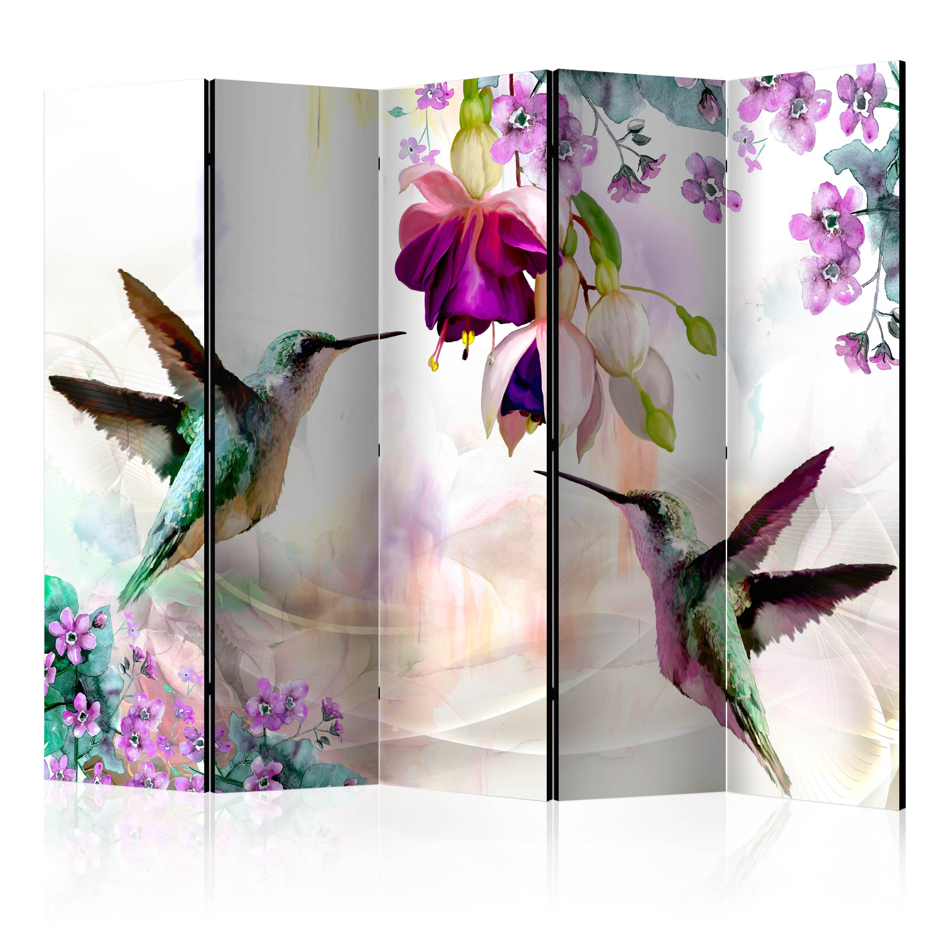 Skærmvæg – Hummingbirds and Flowers II – 225 x 172 cm – Akustik