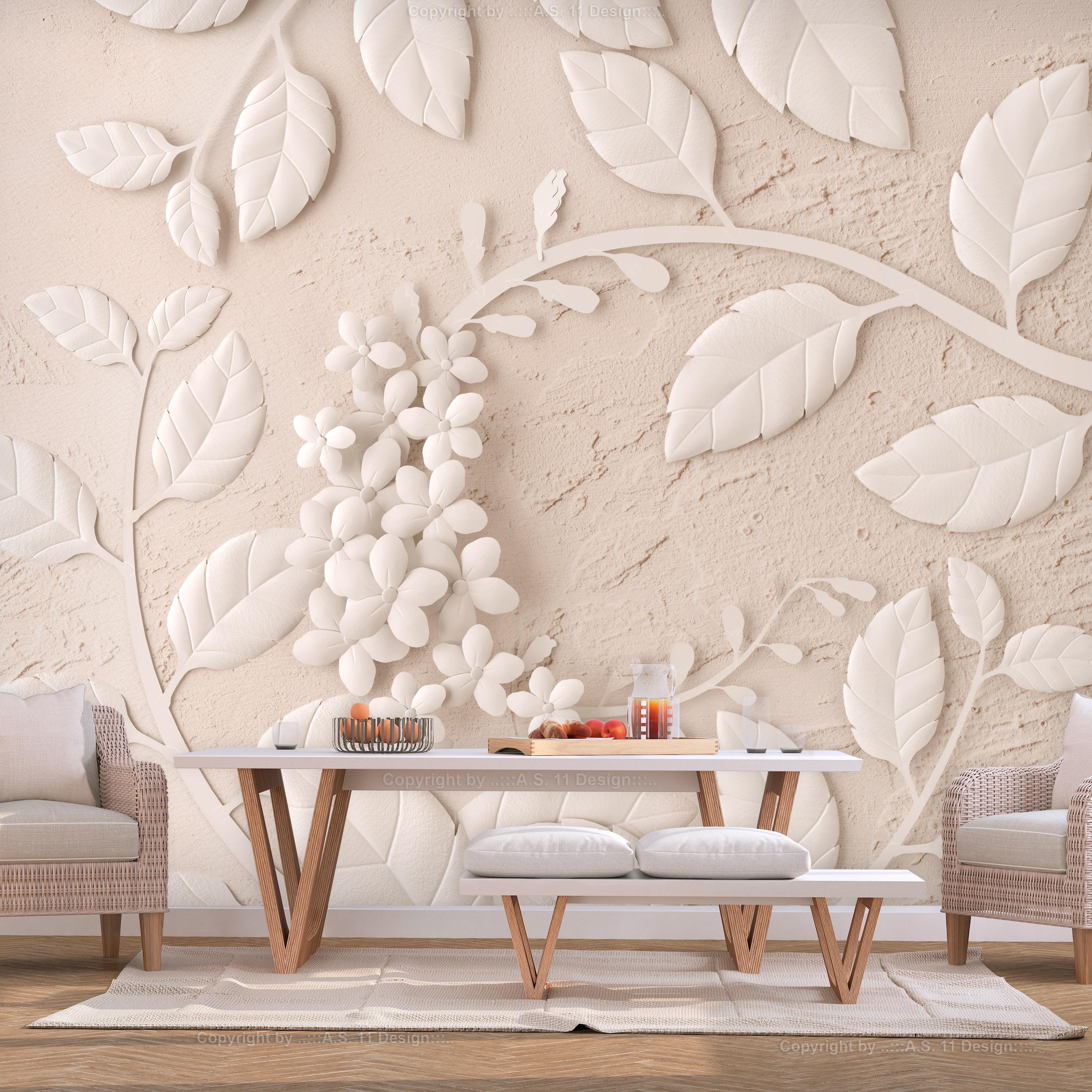 Fototapet - Paper Flowers (Beige) - 400 x 280 cm - Premium