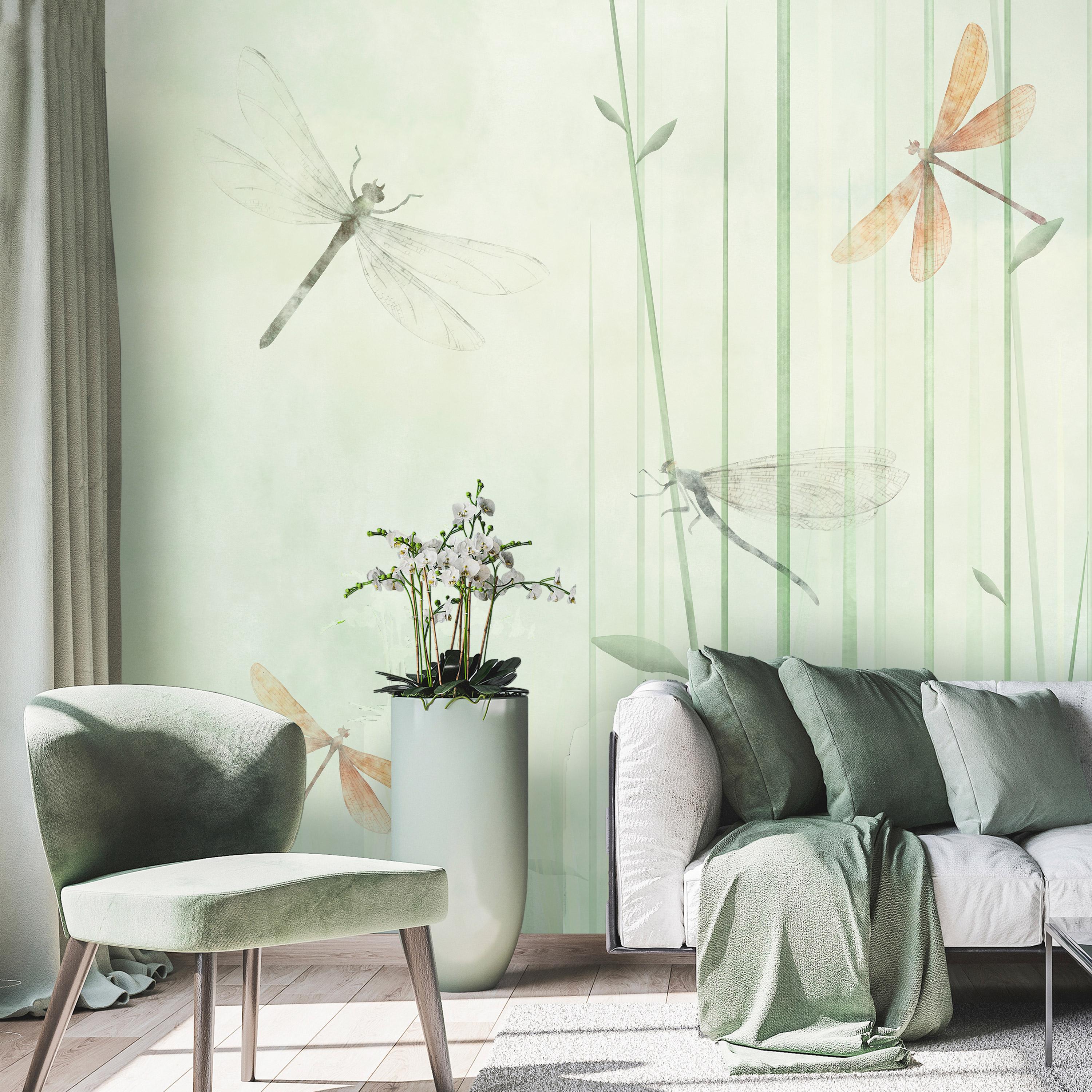 Fototapet - Dragonflies in the Meadow - 300 x 210 cm - Standard billede