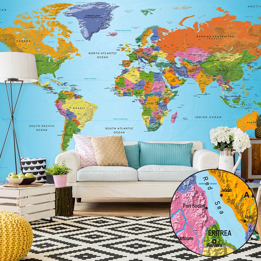Fototapet World Map Colourful Geography Ii 490 X 280 Cm Selvklæbende