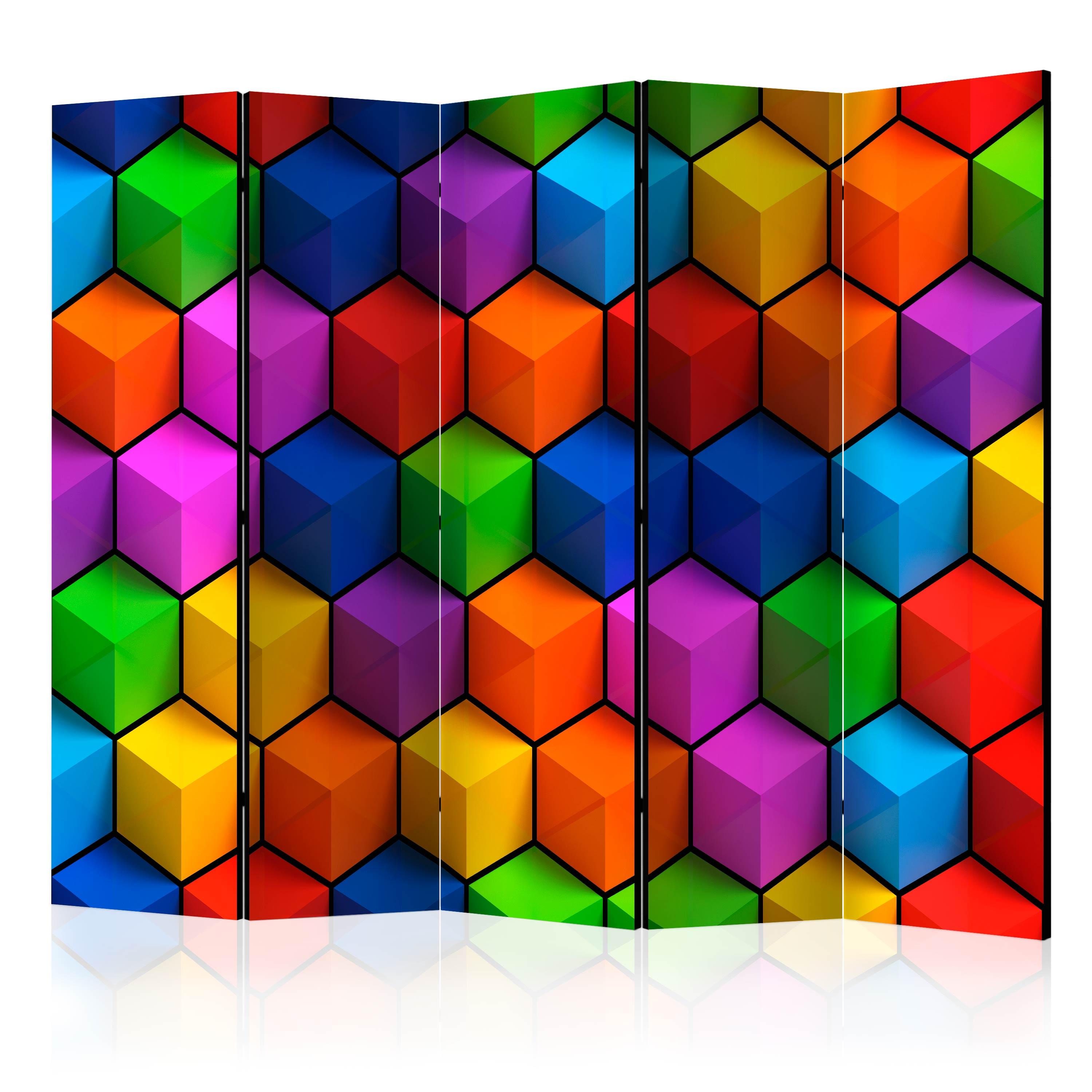 Skærmvæg – Colorful Geometric Boxes II – 225 x 172 cm – Akustik