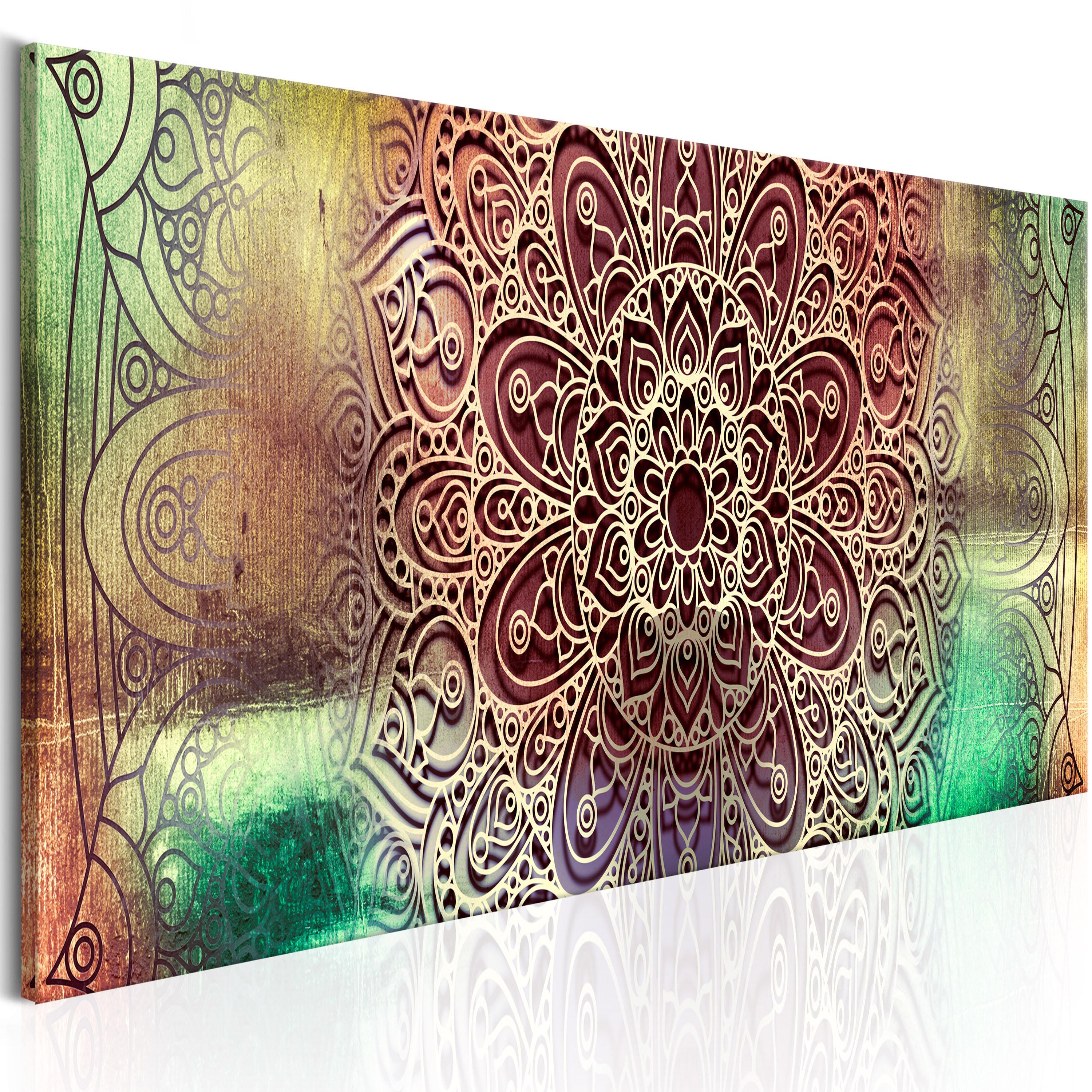 Billede - Colourful Mandala - 120 x 40 cm - På italiensk lærred billede
