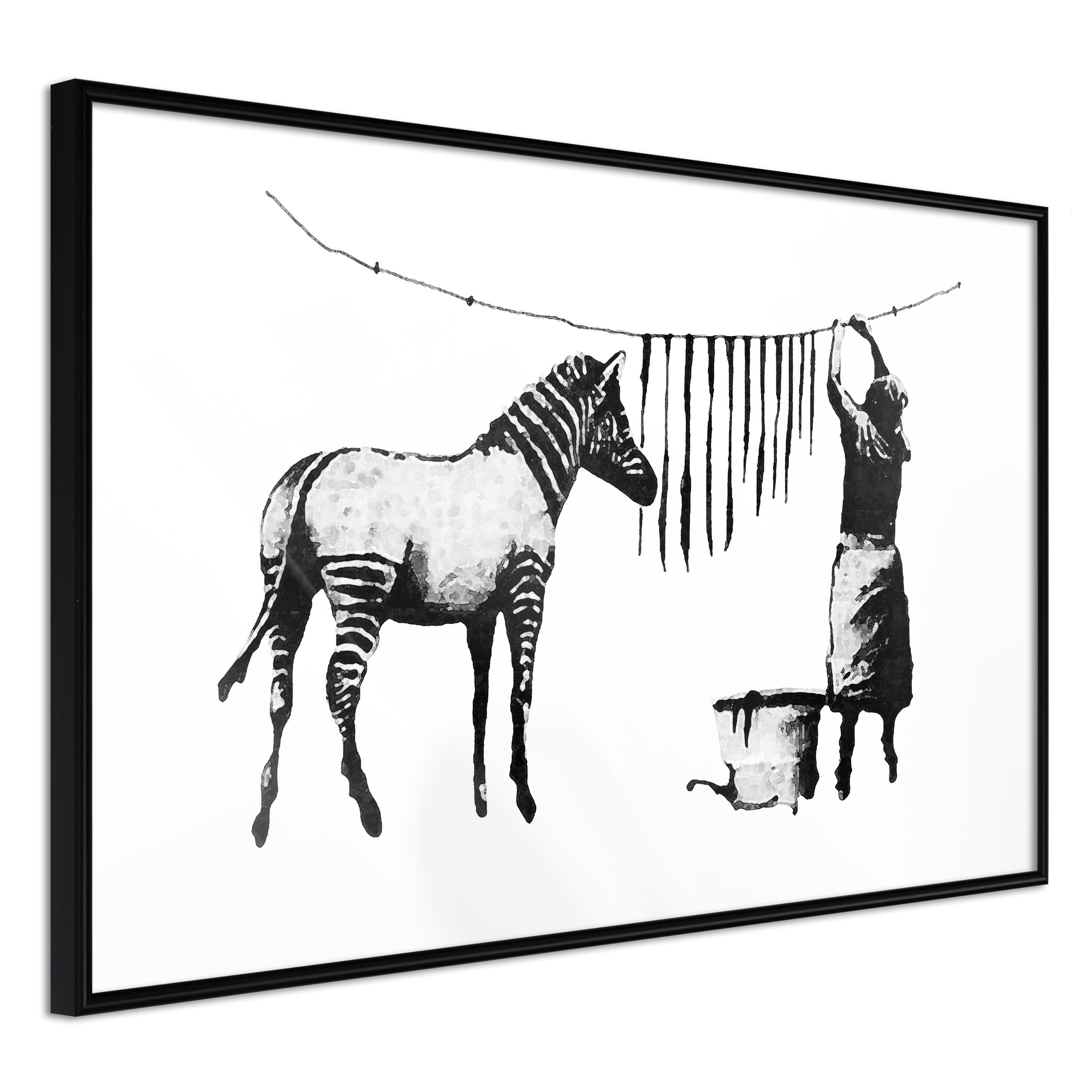 Plakat - Banksy: Washing Zebra - 30 x 20 cm - Sort ramme billede