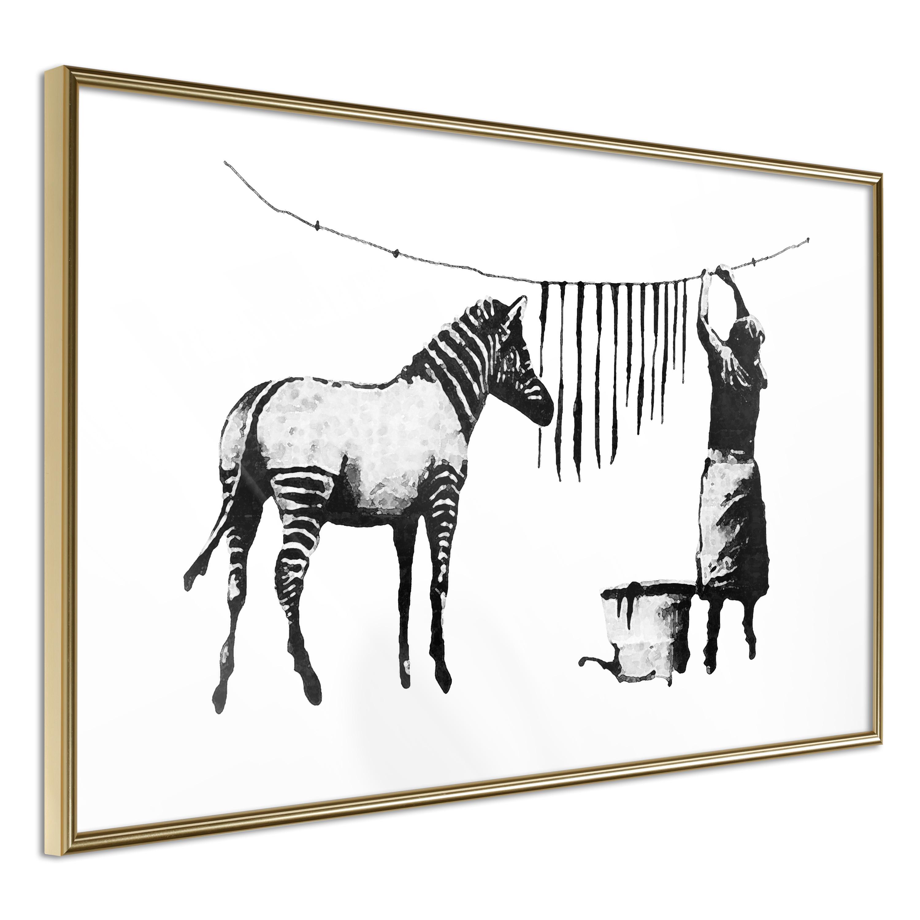 Plakat - Banksy: Washing Zebra - 30 x 20 cm - Guldramme billede