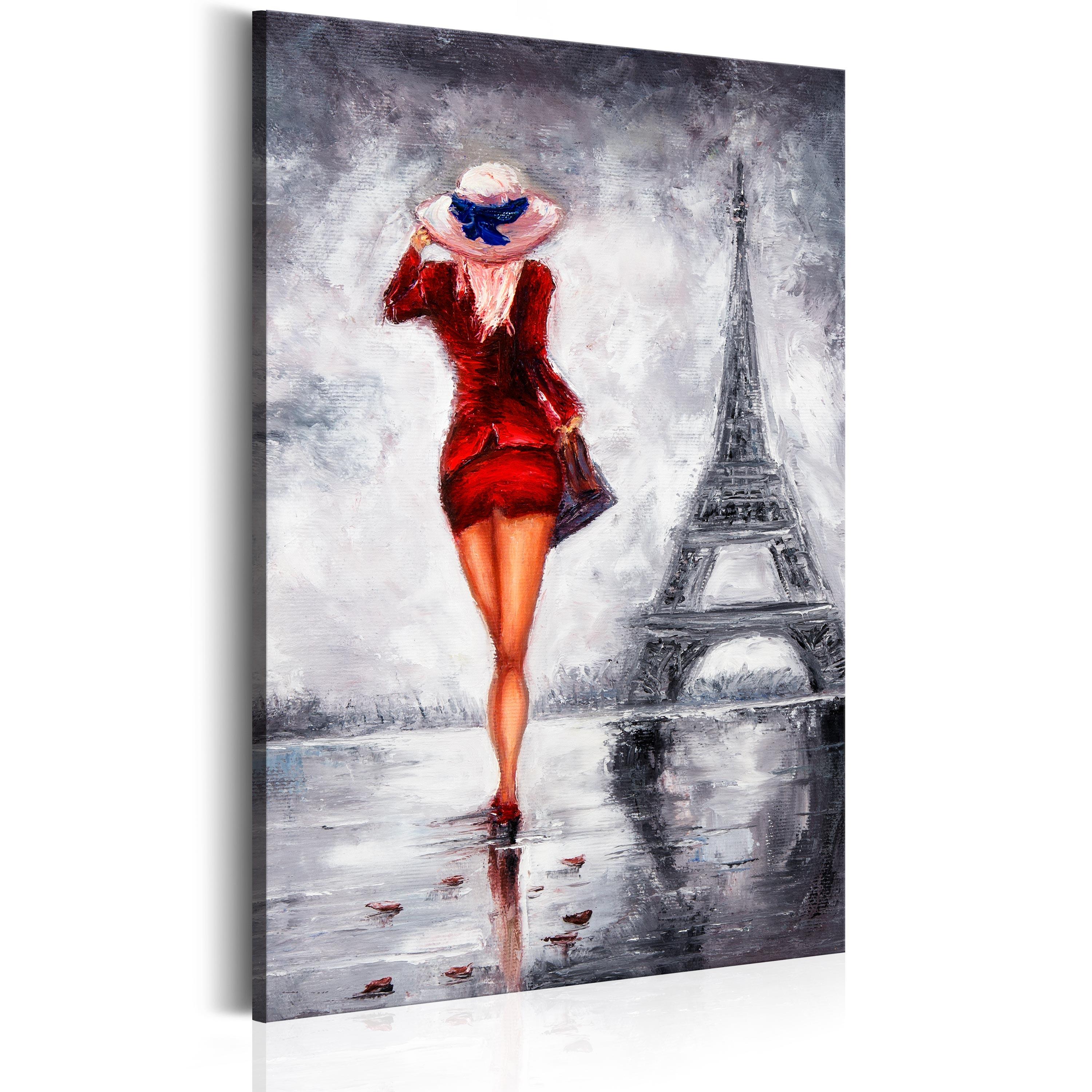 Billede - Lady in Paris - 60 x 90 cm - På italiensk lærred billede