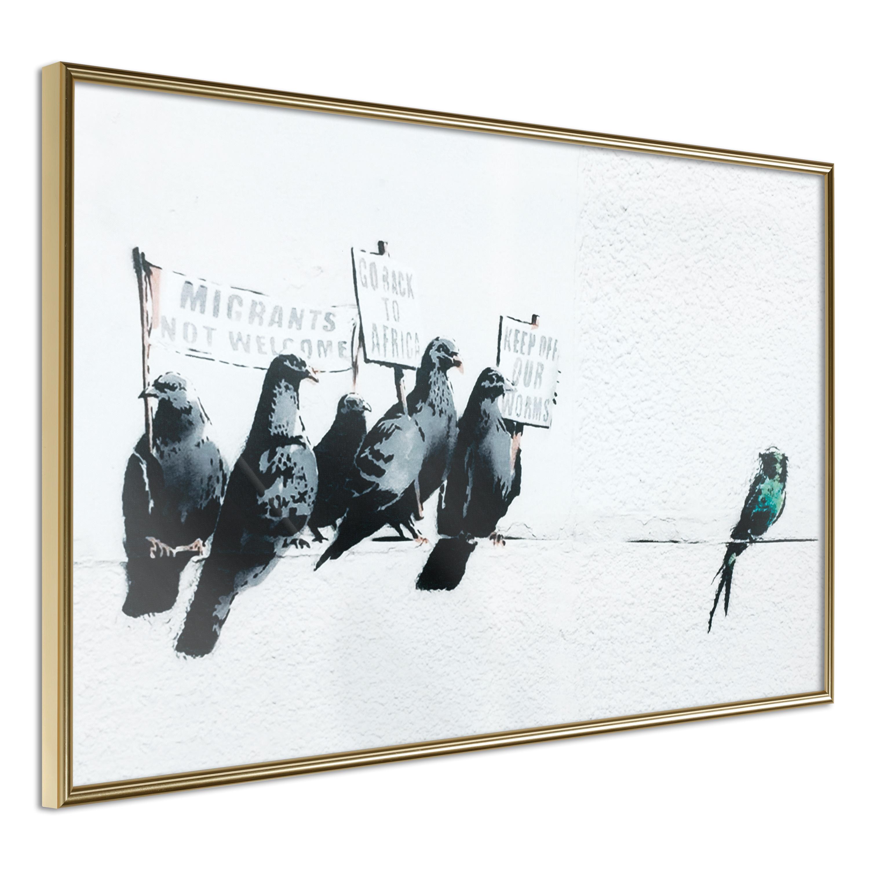 Plakat - Xenophobic Pigeons - 60 x 40 cm - Guldramme billede