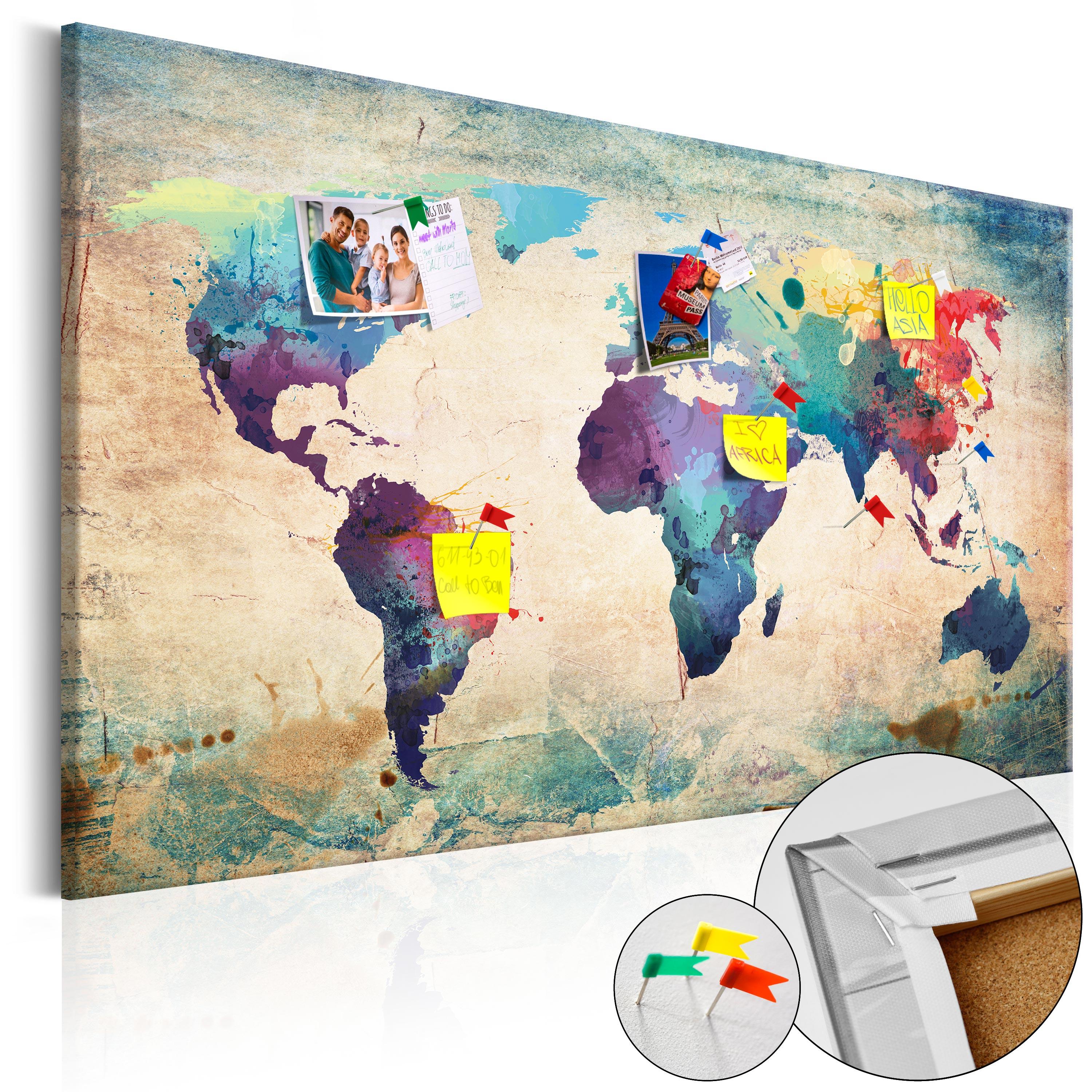 Billede på kork - Colorful World Map - 90 x 60 cm billede