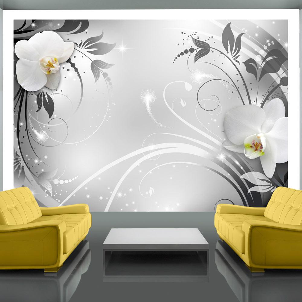 Fototapet - Orchids on silver - 300 x 210 cm - Premium billede