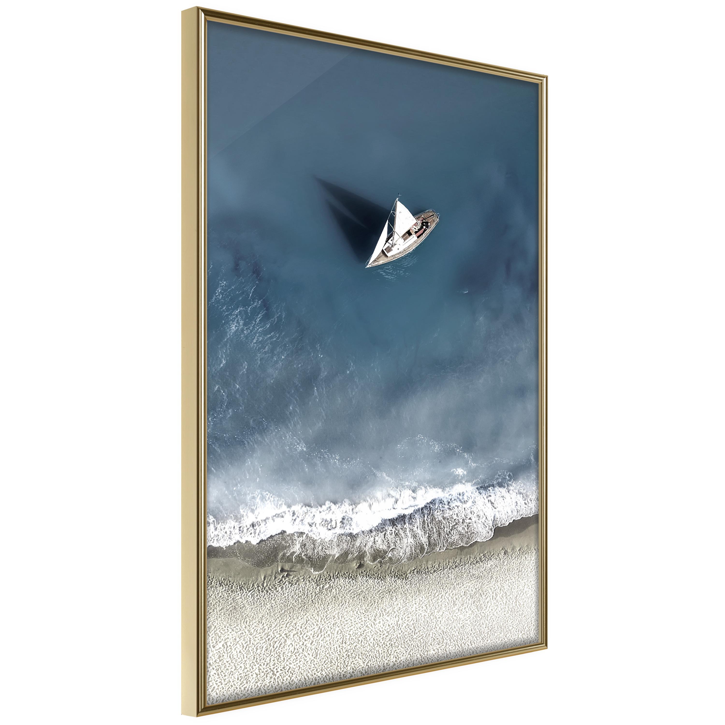 Plakat - Yacht at Sea - 30 x 45 cm - Guldramme billede