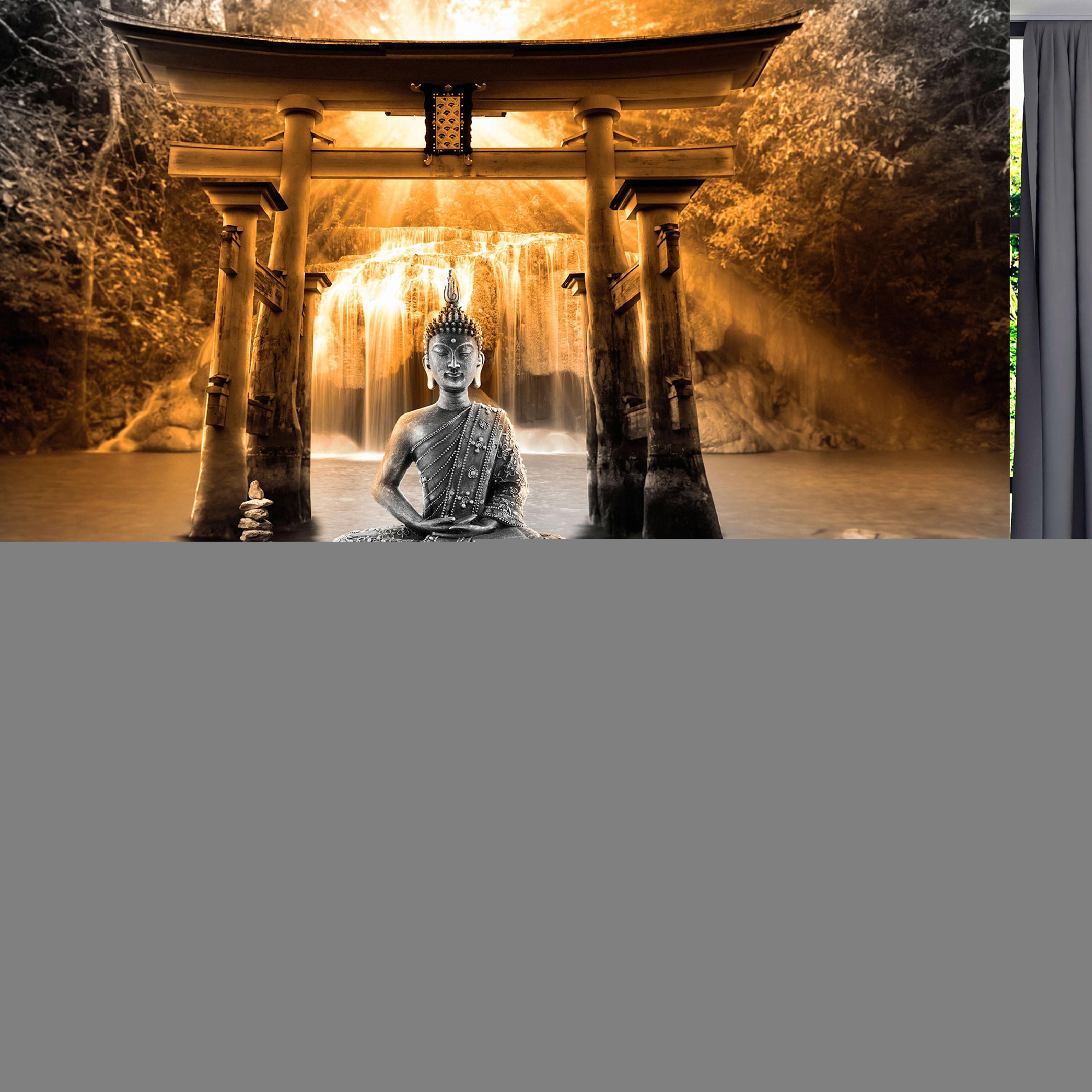 Fototapet - Buddha Smile (Orange) - 343 x 245 cm - Selvklæbende billede