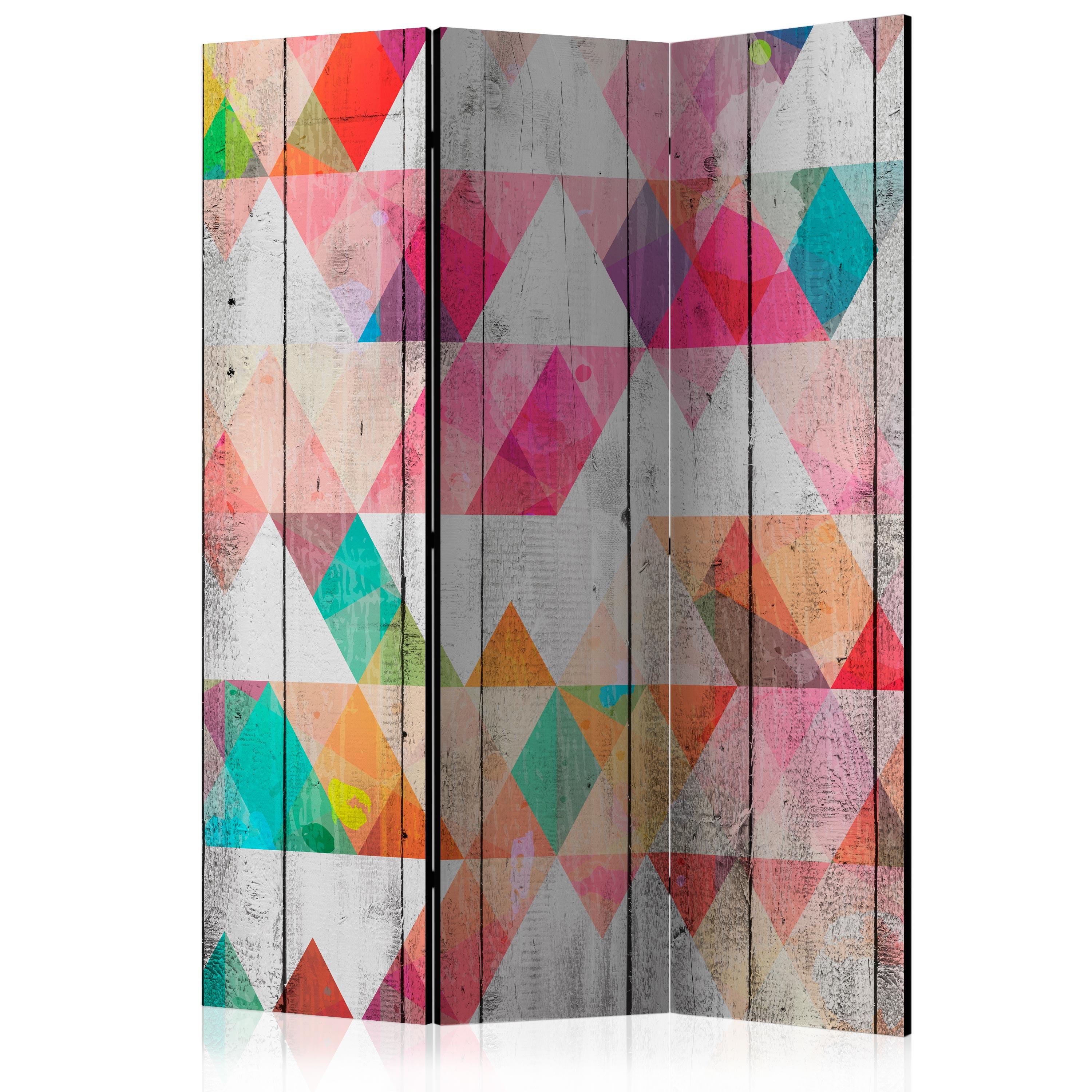 Skærmvæg - Rainbow Triangles - 135 x 172 cm - Dobbeltsidet billede