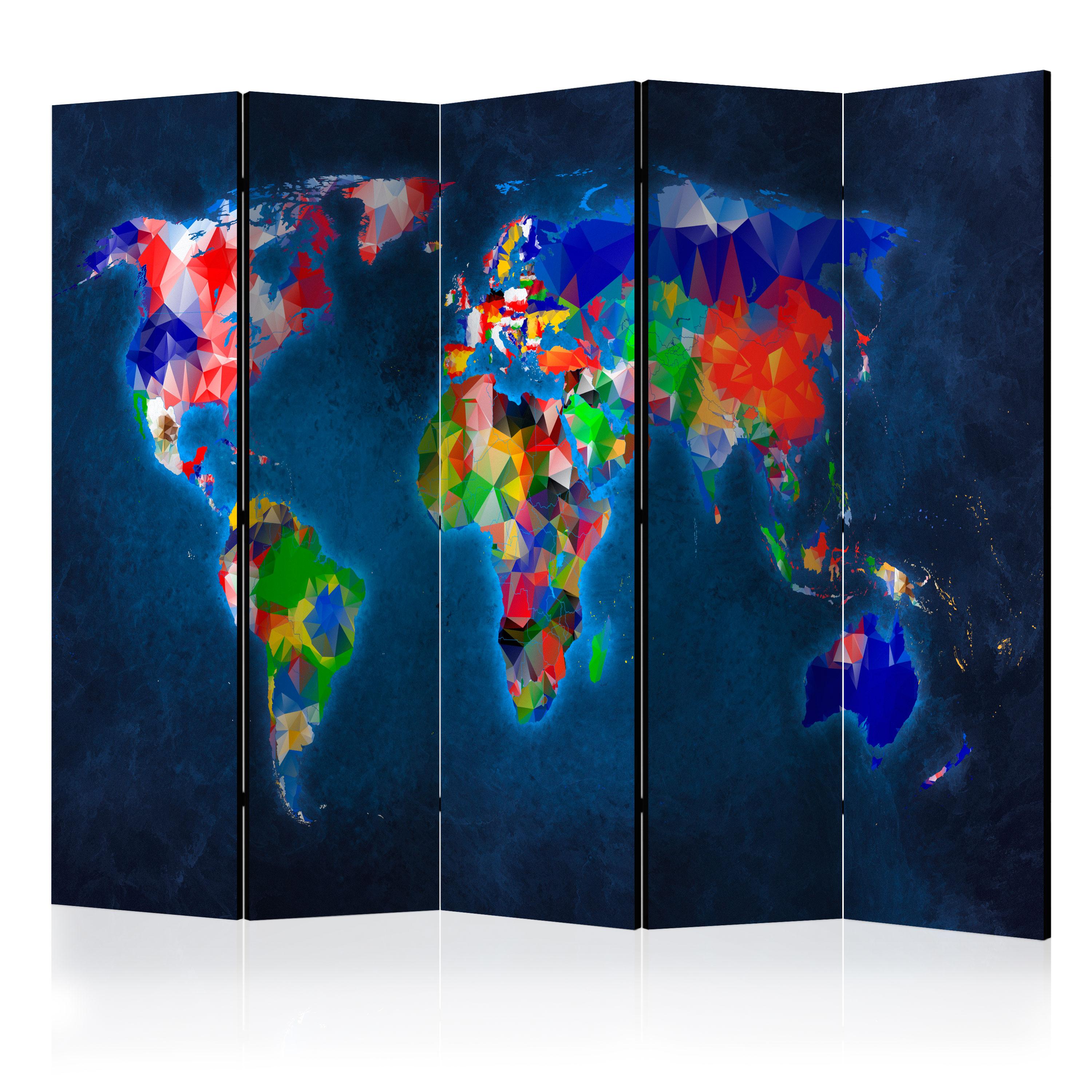 Skærmvæg - Room divider  Colorful map - 225 x 172 cm - Dobbeltsiddet