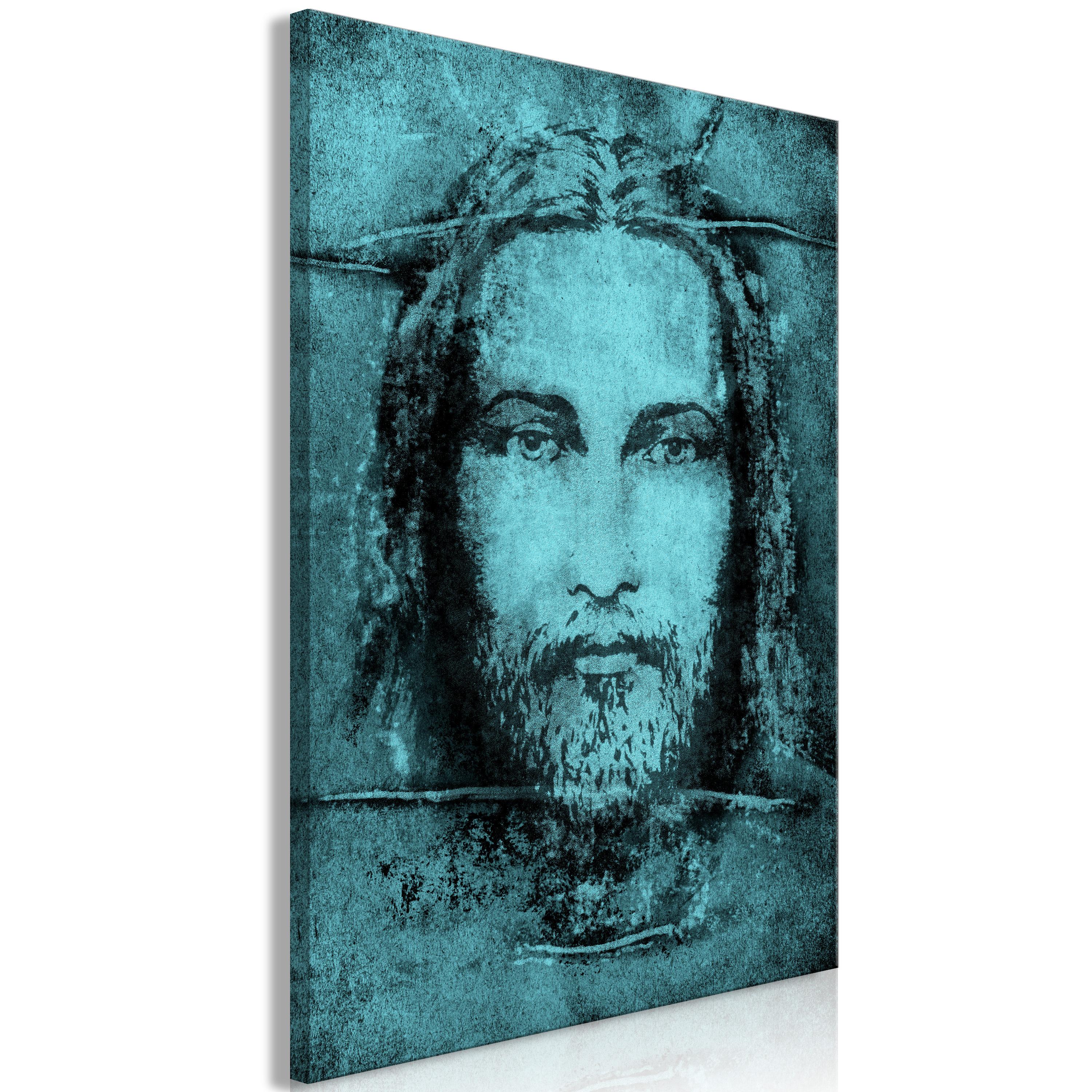 Billede - Shroud of Turin in Turqoise (1 Part) Vertical - 60 x 90 cm - På italiensk lærred billede