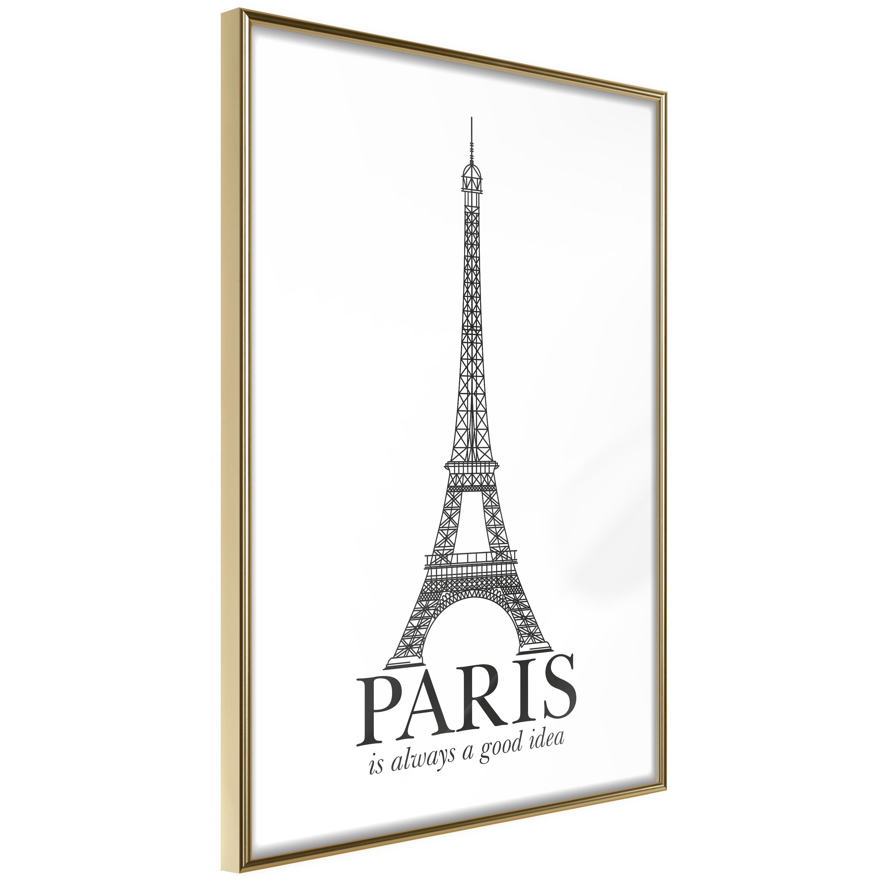 Plakat - Paris Is Always a Good Idea - 40 x 60 cm - Guldramme billede
