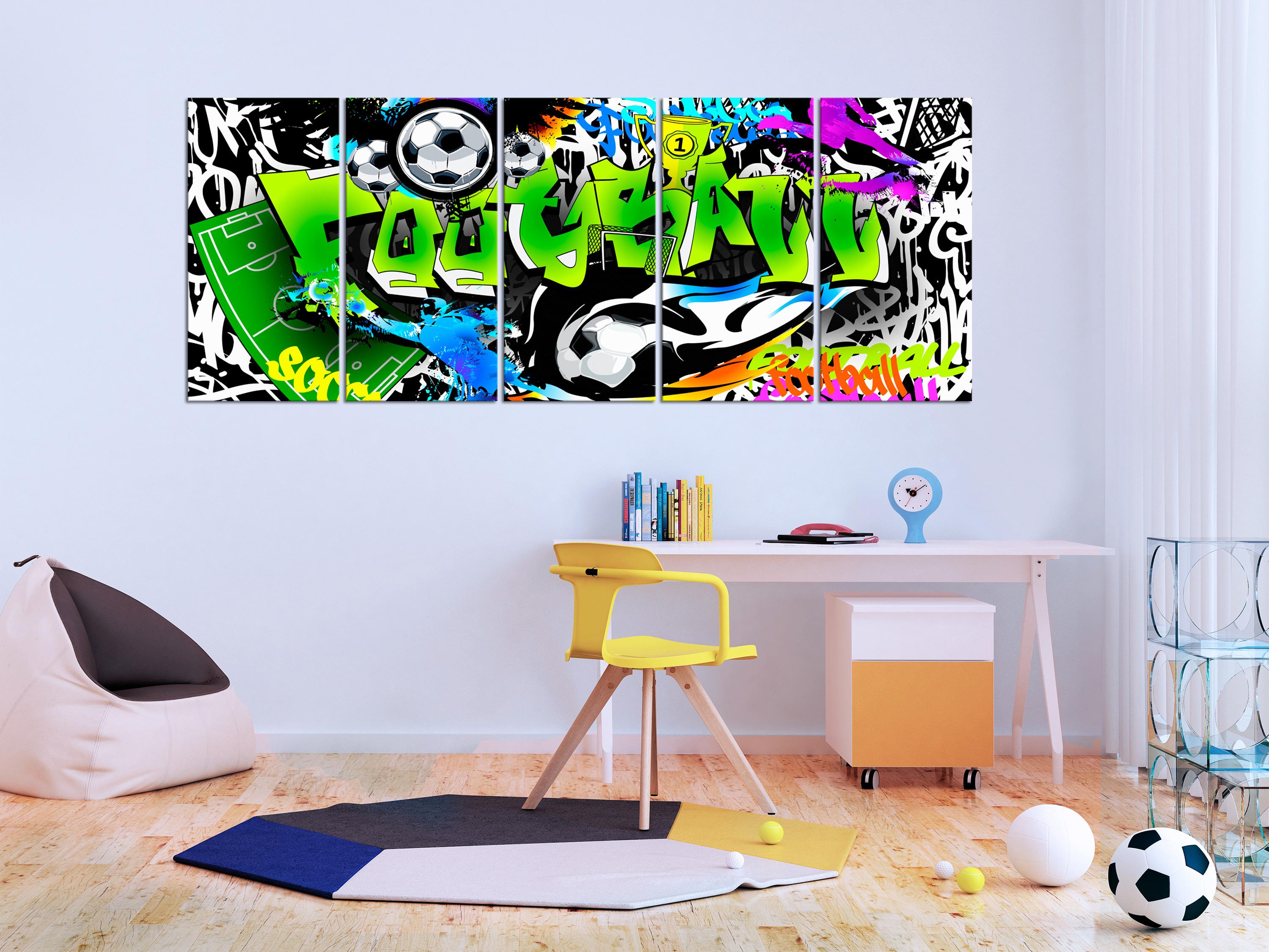 Billede - Football Graffiti (5 dele) Narrow - 100 x 40 cm - Premium Print billede