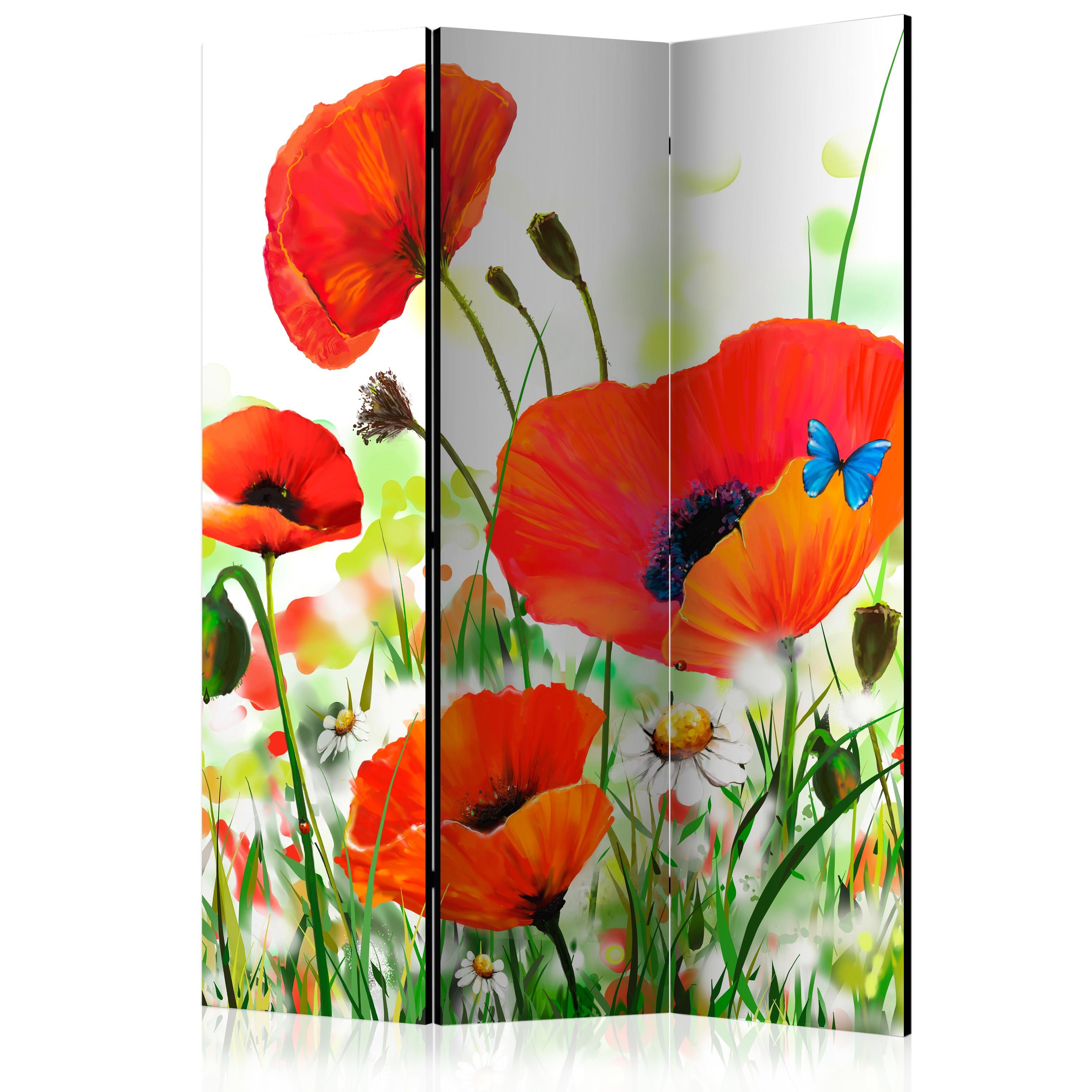 Skærmvæg - Country poppies - 135 x 172 cm - Dobbeltsidet billede