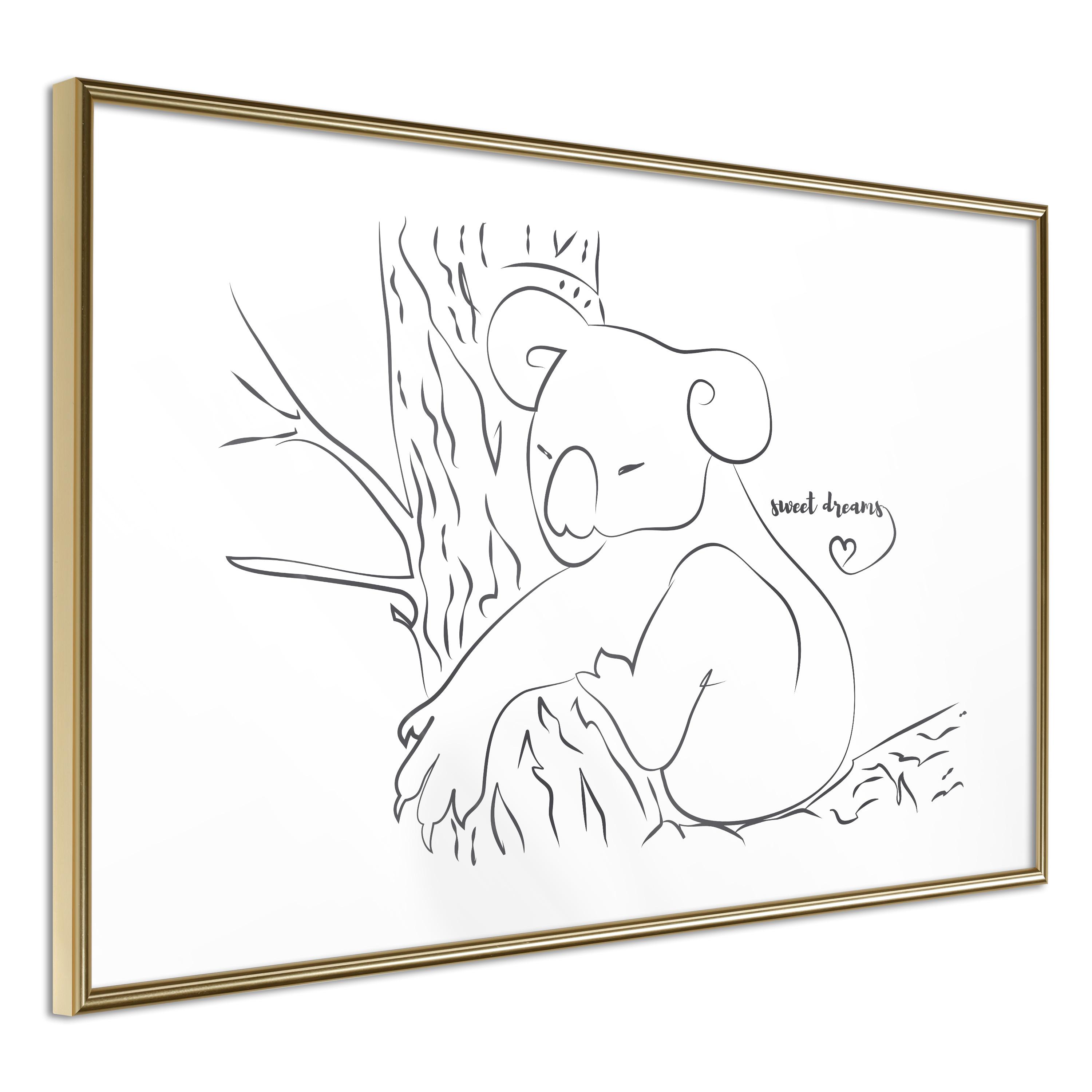 Plakat - Sleepy Koala - 90 x 60 cm - Guldramme billede