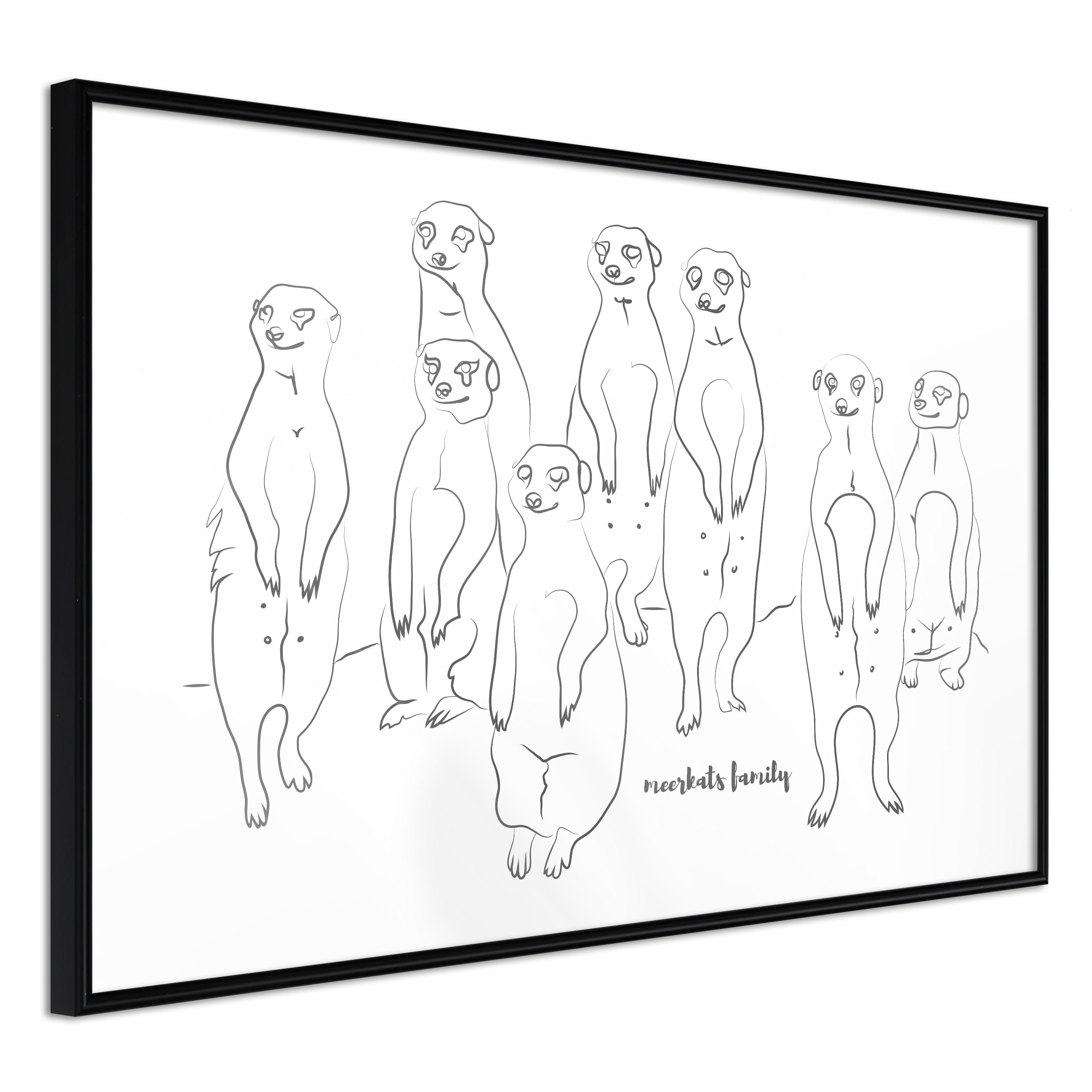 Plakat - Meerkats Family - 30 x 20 cm - Sort ramme billede