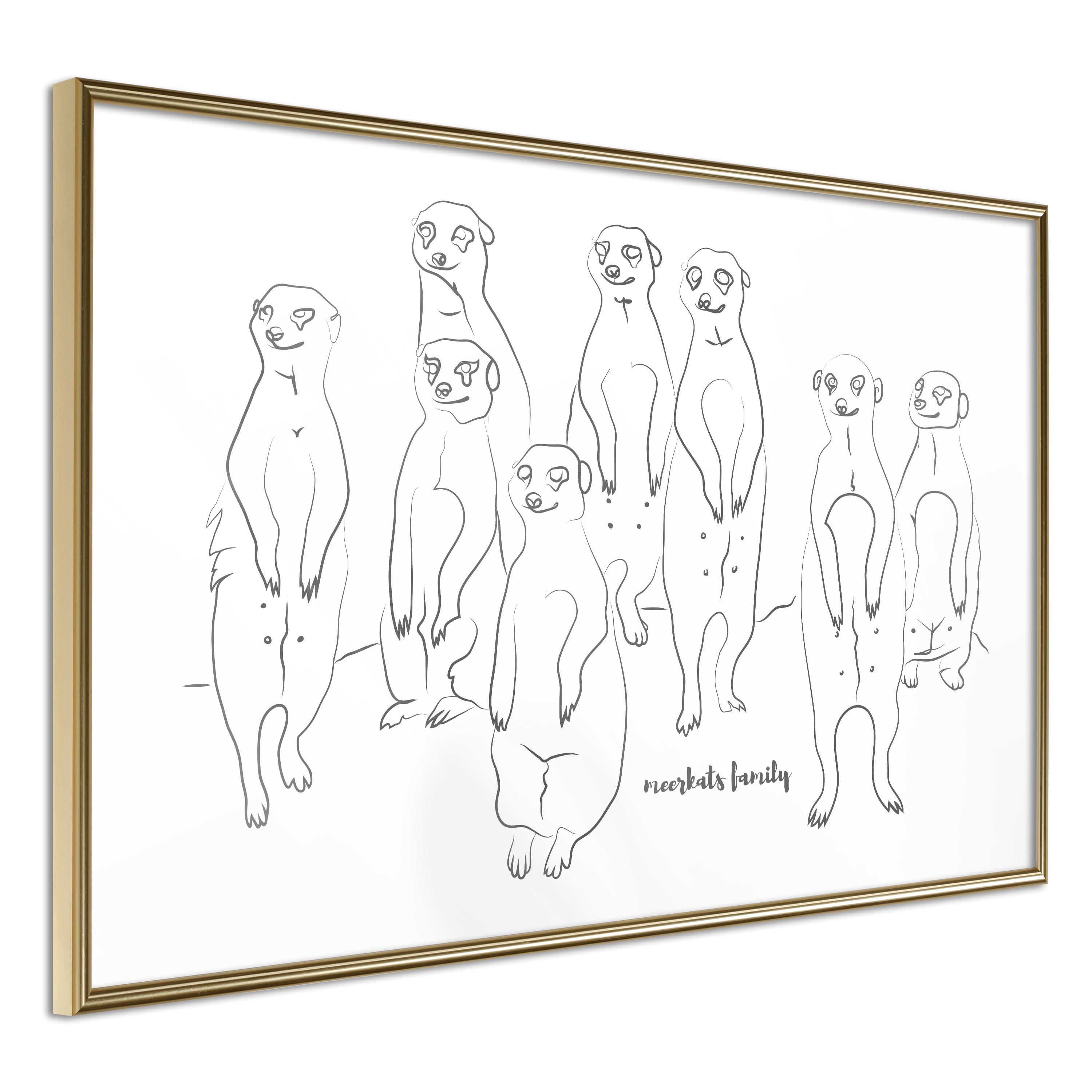 Plakat - Meerkats Family - 30 x 20 cm - Guldramme billede