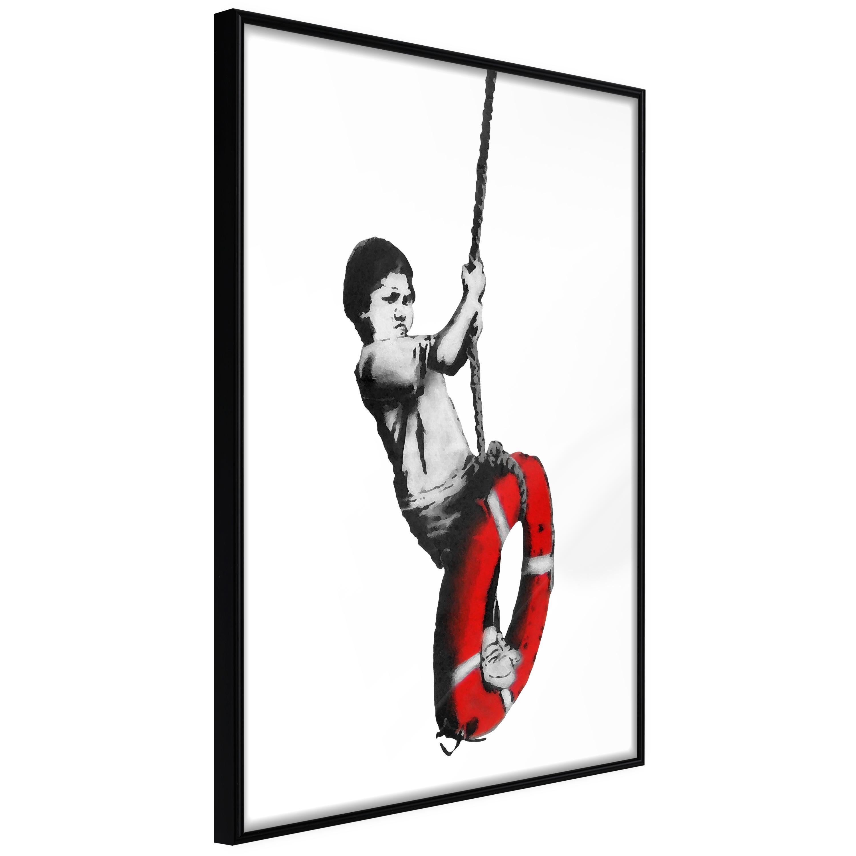 Plakat - Banksy: Boy on Rope - 30 x 45 cm - Sort ramme billede