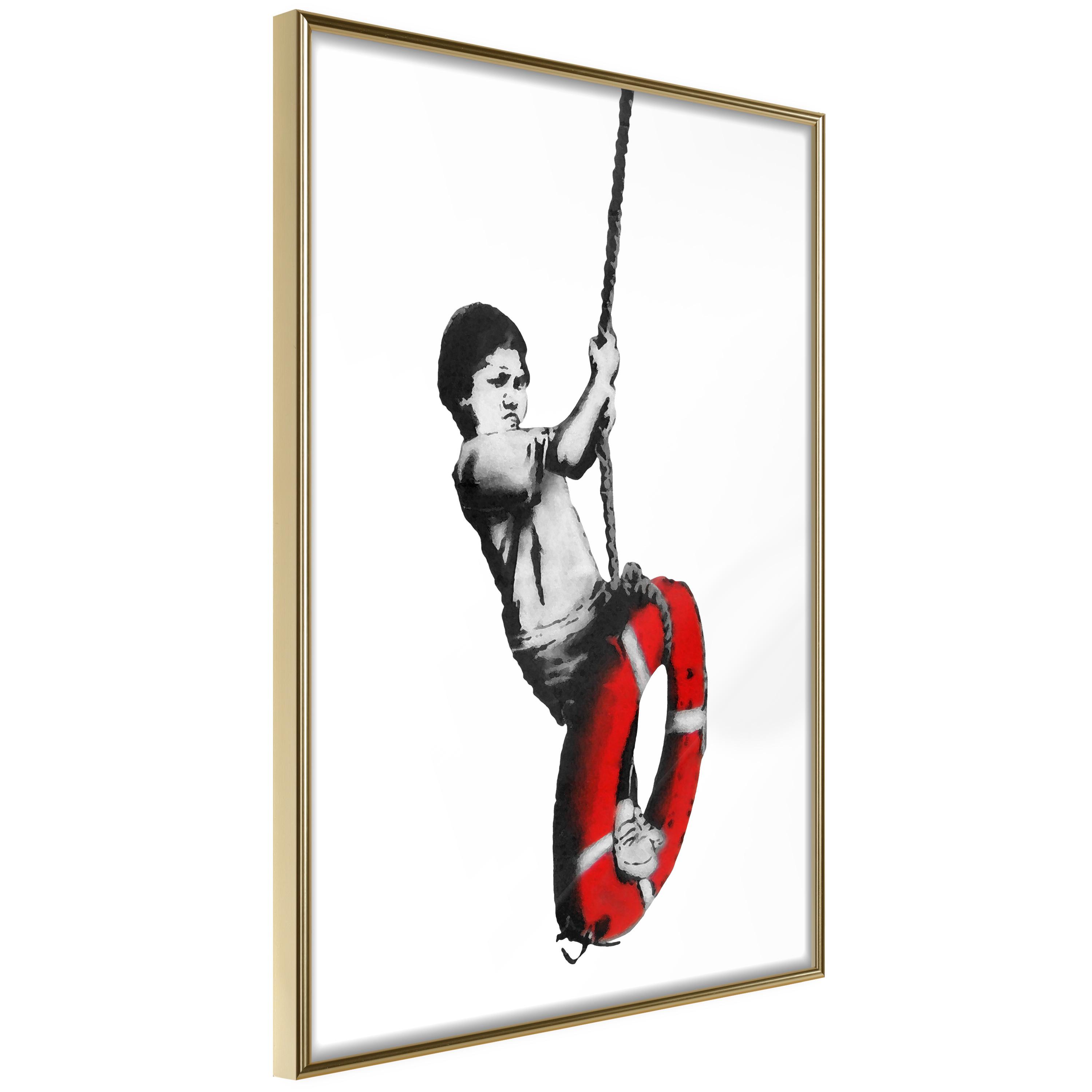 Plakat - Banksy: Boy on Rope - 30 x 45 cm - Guldramme billede