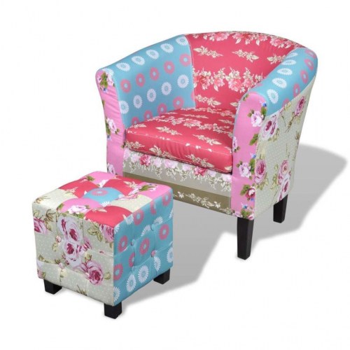 Lænestol med fodskammel patchwork-design