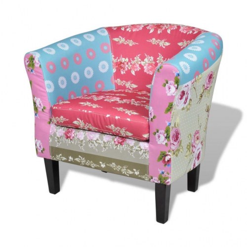 Lænestol med fodskammel patchwork-design