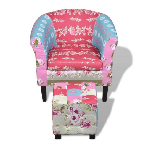 Lænestol med fodskammel patchwork-design