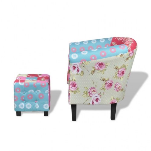 Lænestol med fodskammel patchwork-design