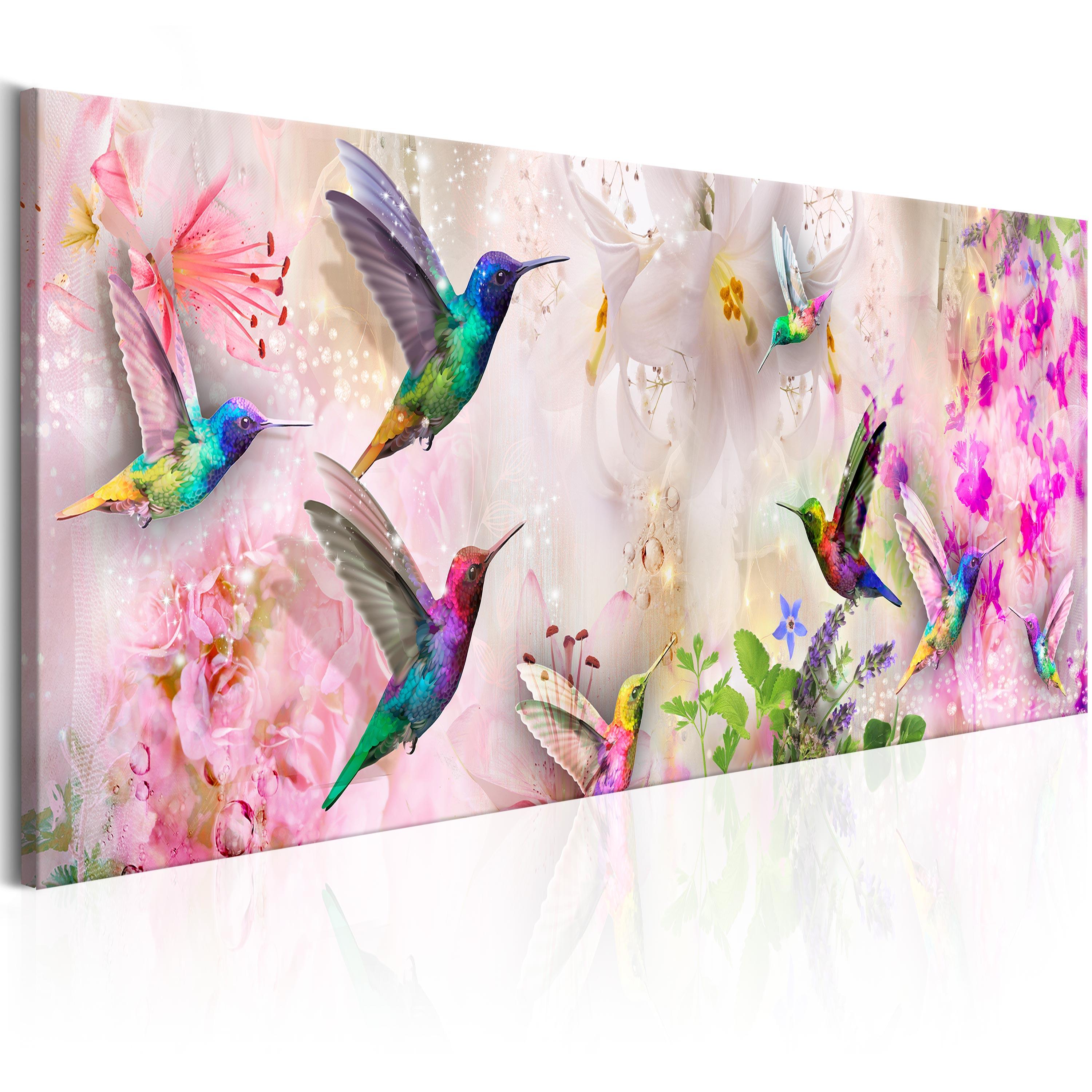 Billede - Colourful Hummingbirds (1 Part) Narrow - 120 x 40 cm - På italiensk lærred billede