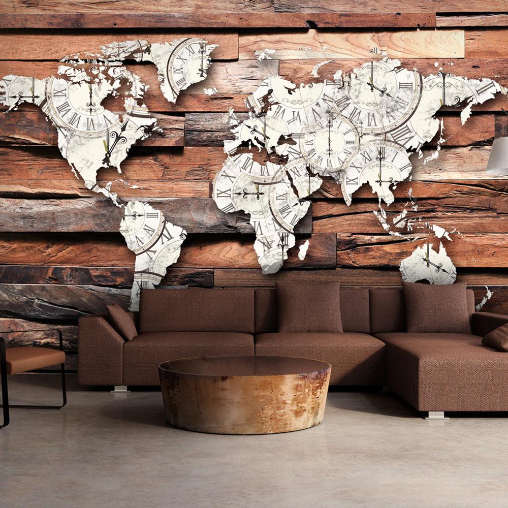 Fototapet - Map On Wood - 250 x 175 cm - Premium billede