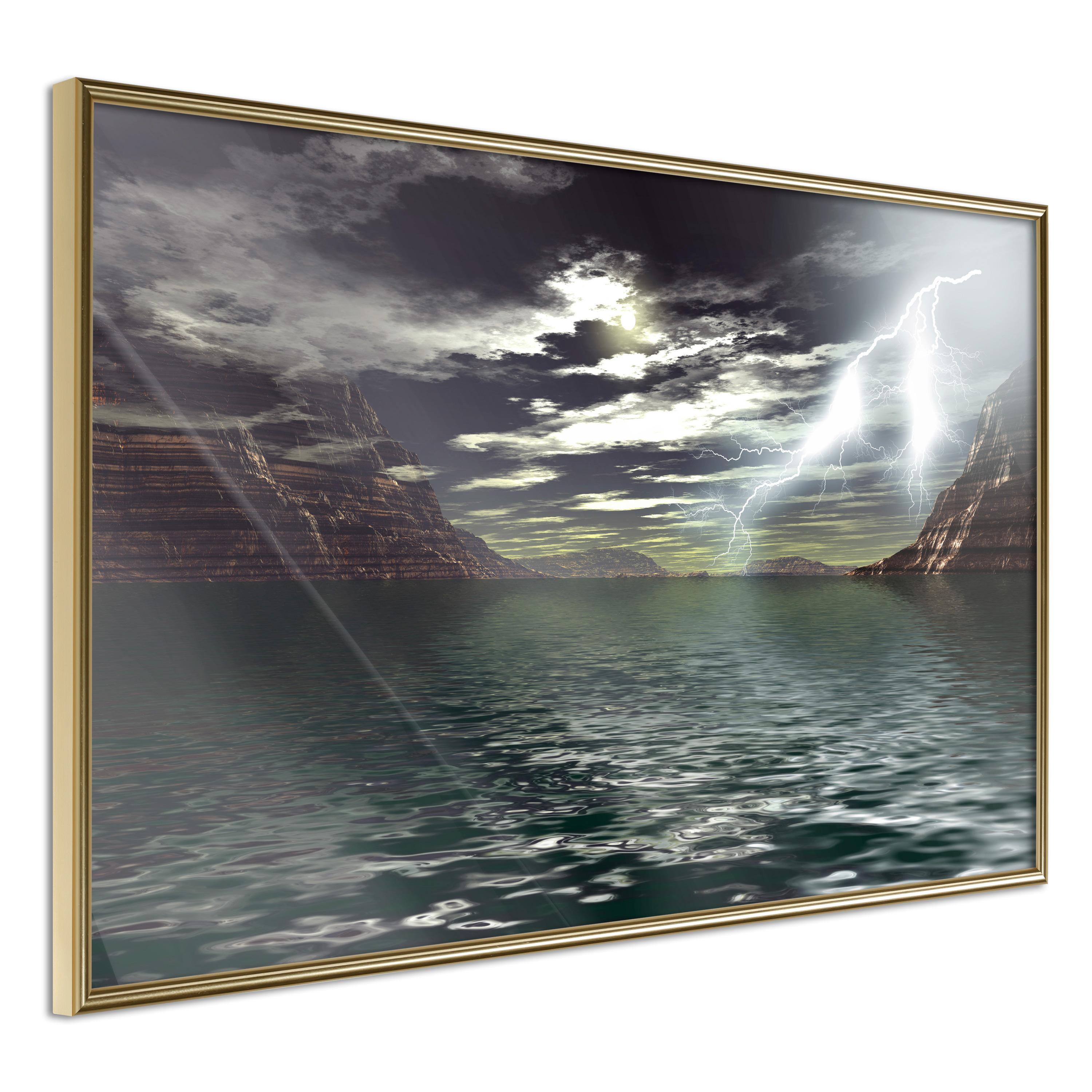 Plakat - Storm on the Lake - 30 x 20 cm - Guldramme billede