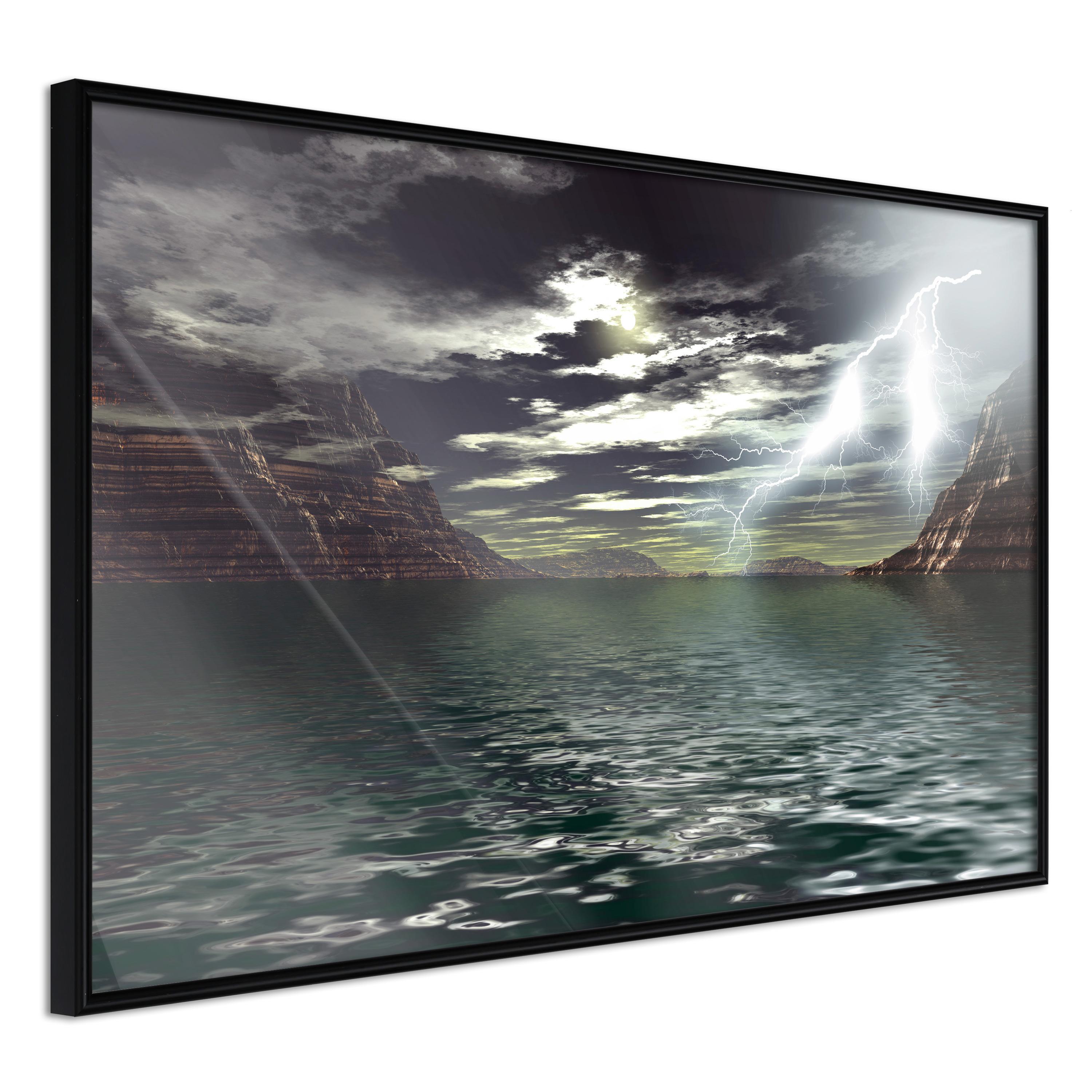 Plakat - Storm on the Lake - 60 x 40 cm - Sort ramme billede