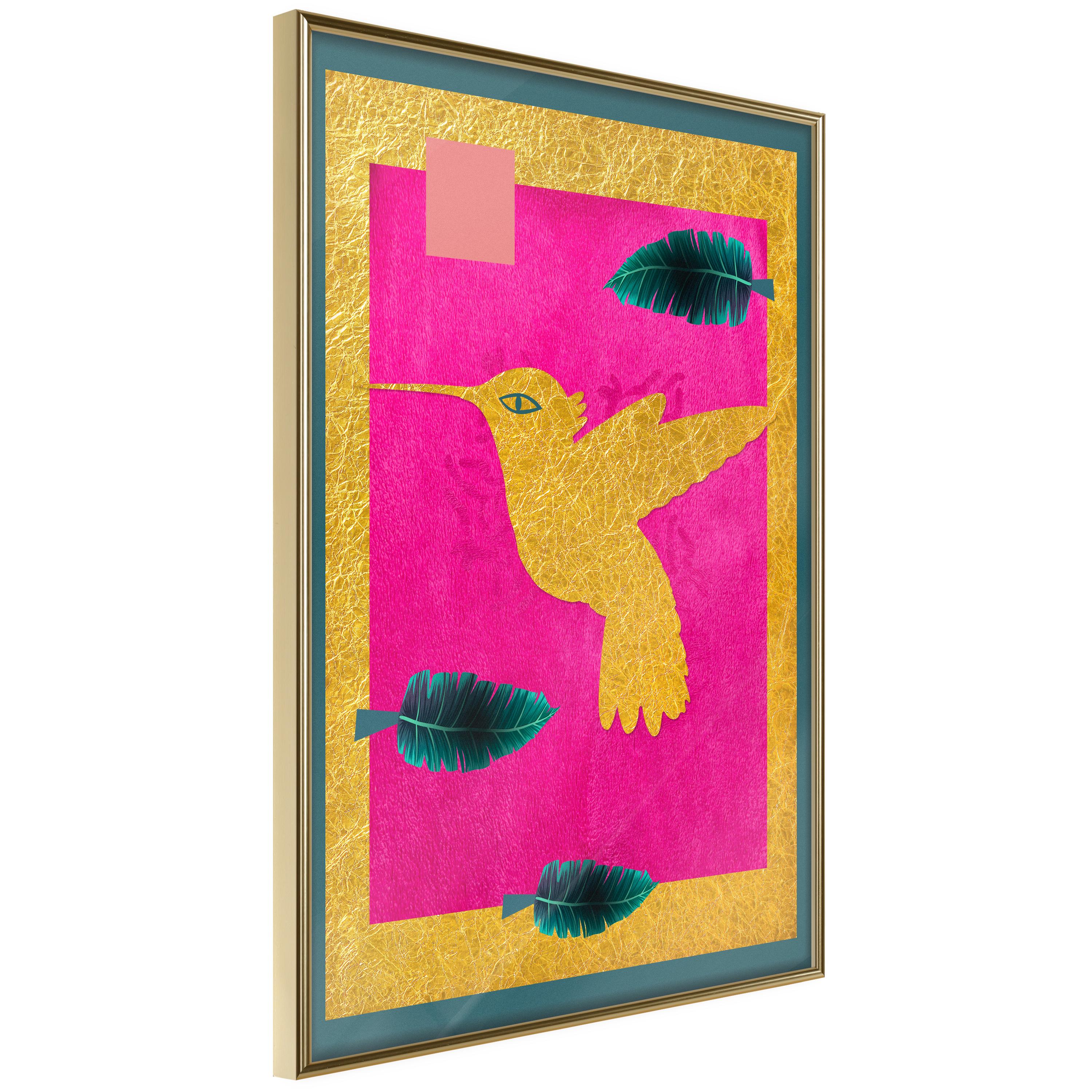 Plakat - Golden Hummingbird - 40 x 60 cm - Guldramme billede