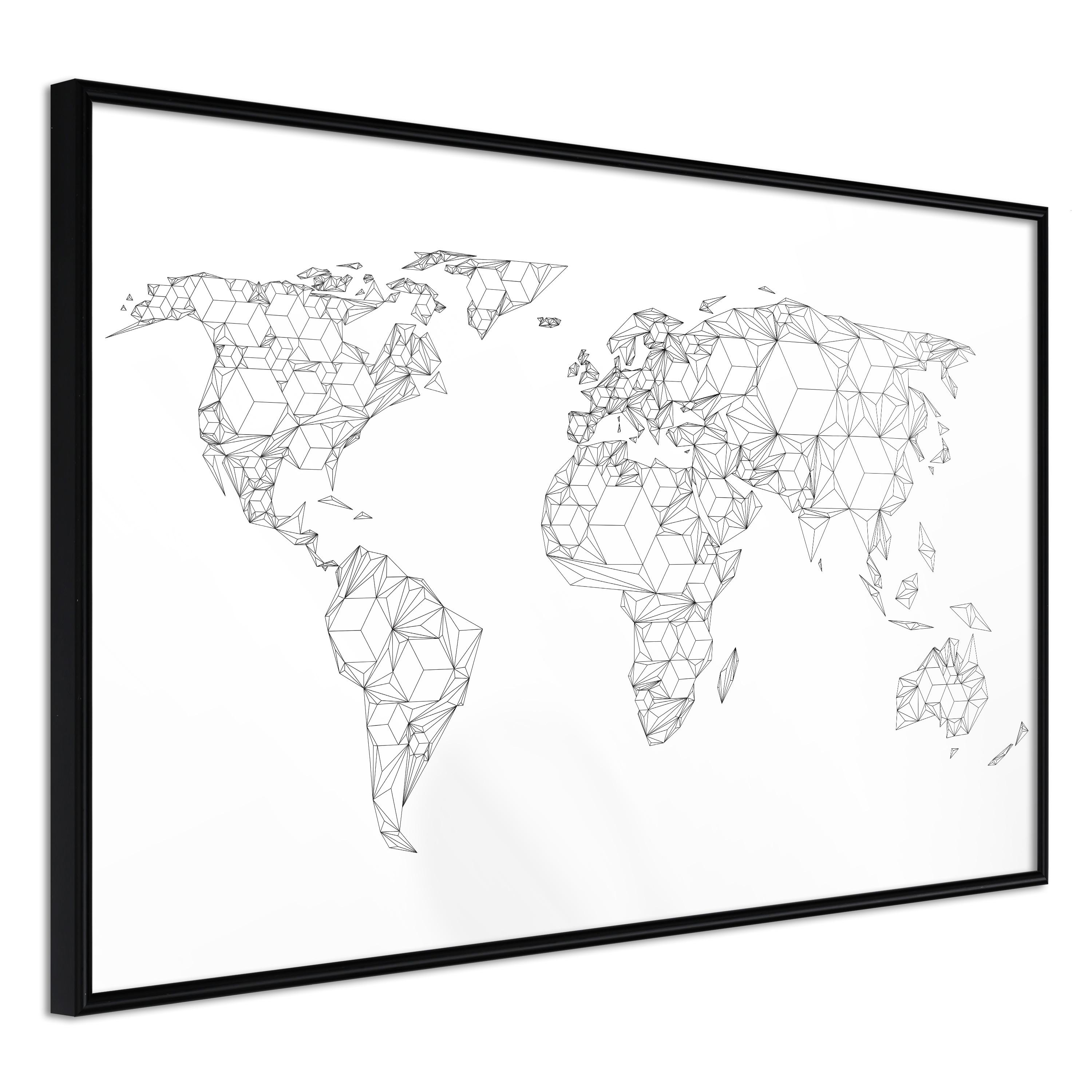 Plakat - Geometric Map - 45 x 30 cm - Sort ramme billede
