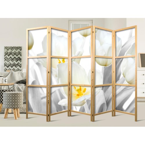 Japansk skærmvæg Lysende Tulipaner II - 5-panels rumdeler 225 × 172 cm