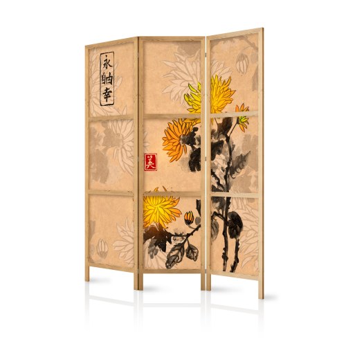 Japansk skærmvæg - Japanese Style: Chrysanthemums 135 x 161 cm