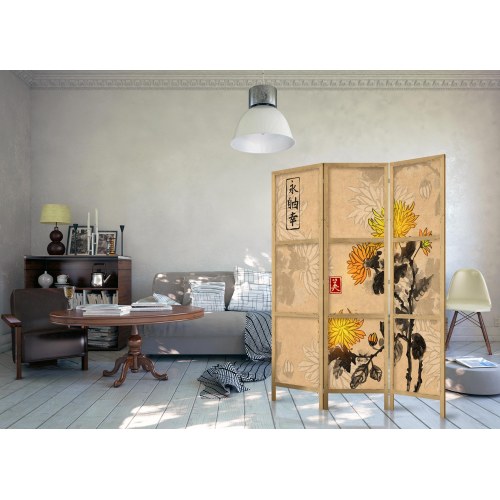 Japansk skærmvæg - Japanese Style: Chrysanthemums 135 x 161 cm