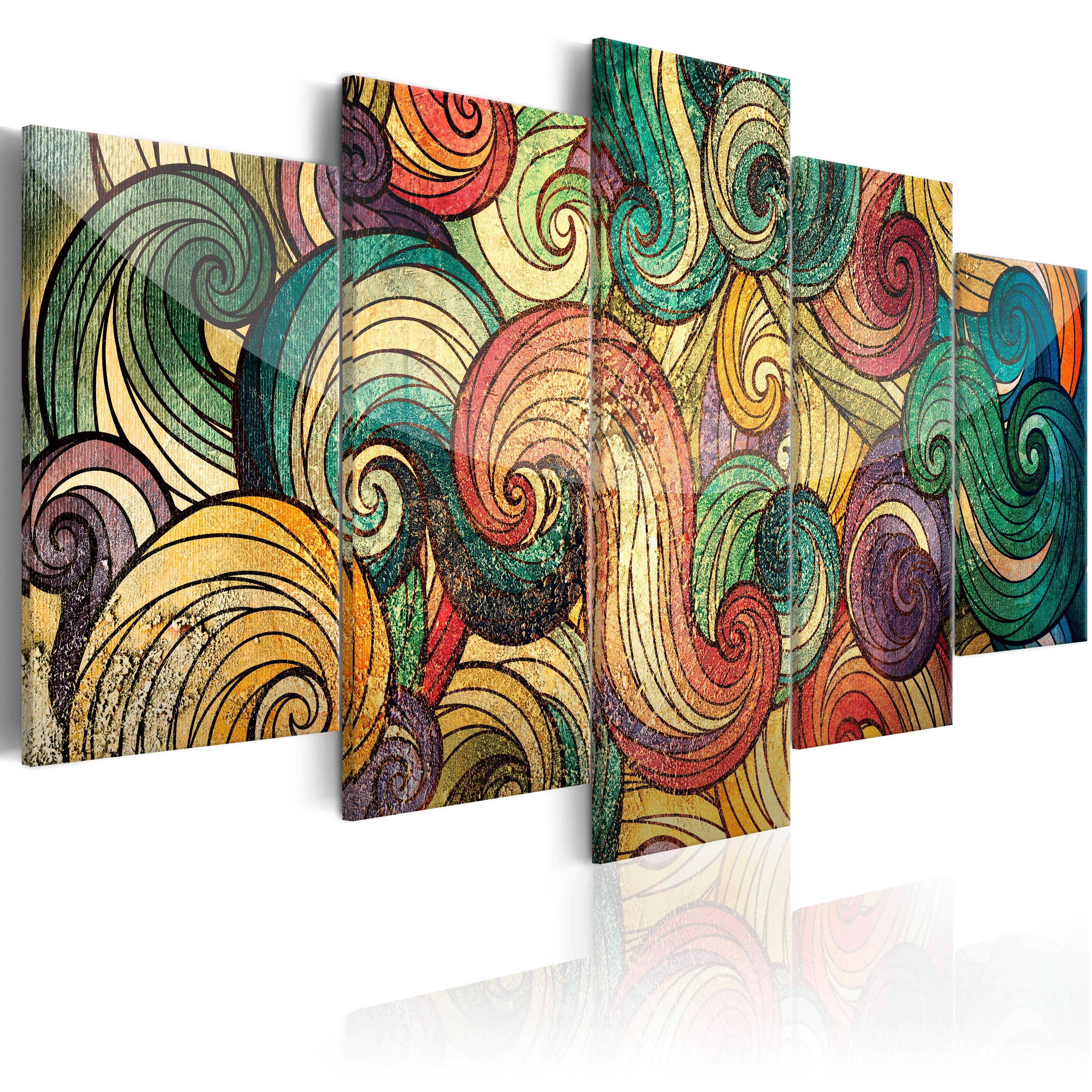 Billede - Colourful Waves - 100 x 50 cm - På italiensk lærred billede