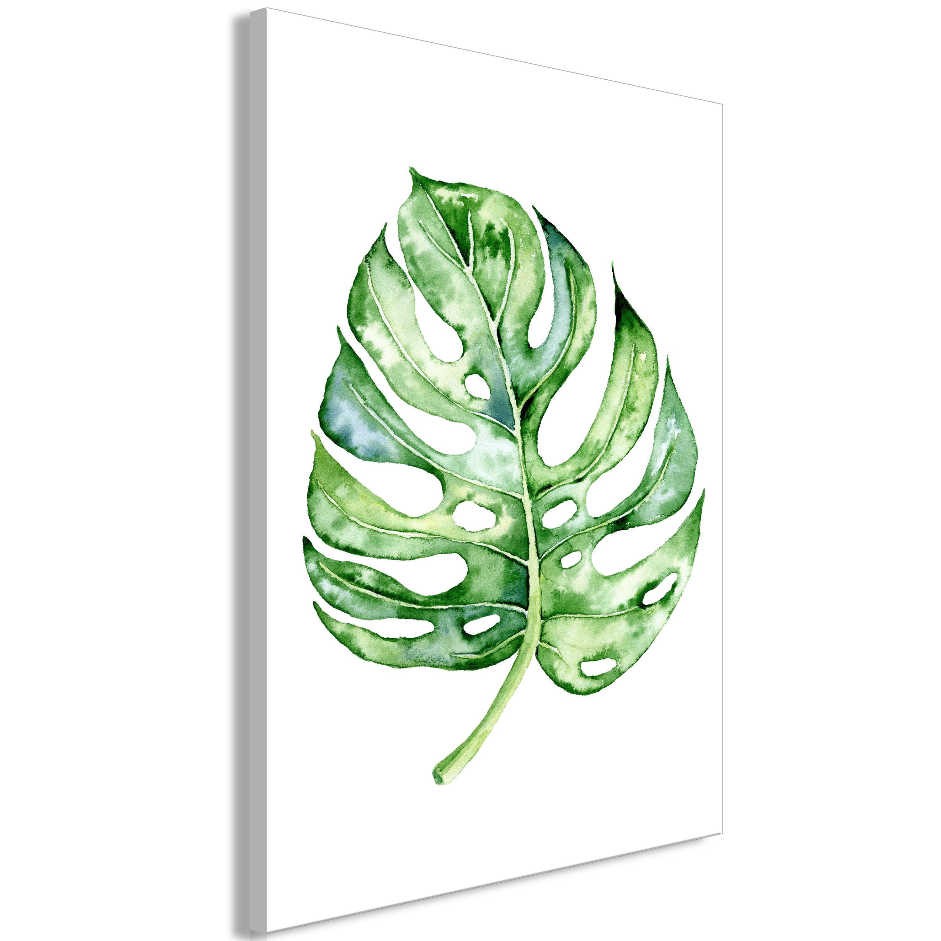 Billede - Watercolor Monstera (1 Part) Vertical - 80 x 120 cm - På italiensk lærred billede