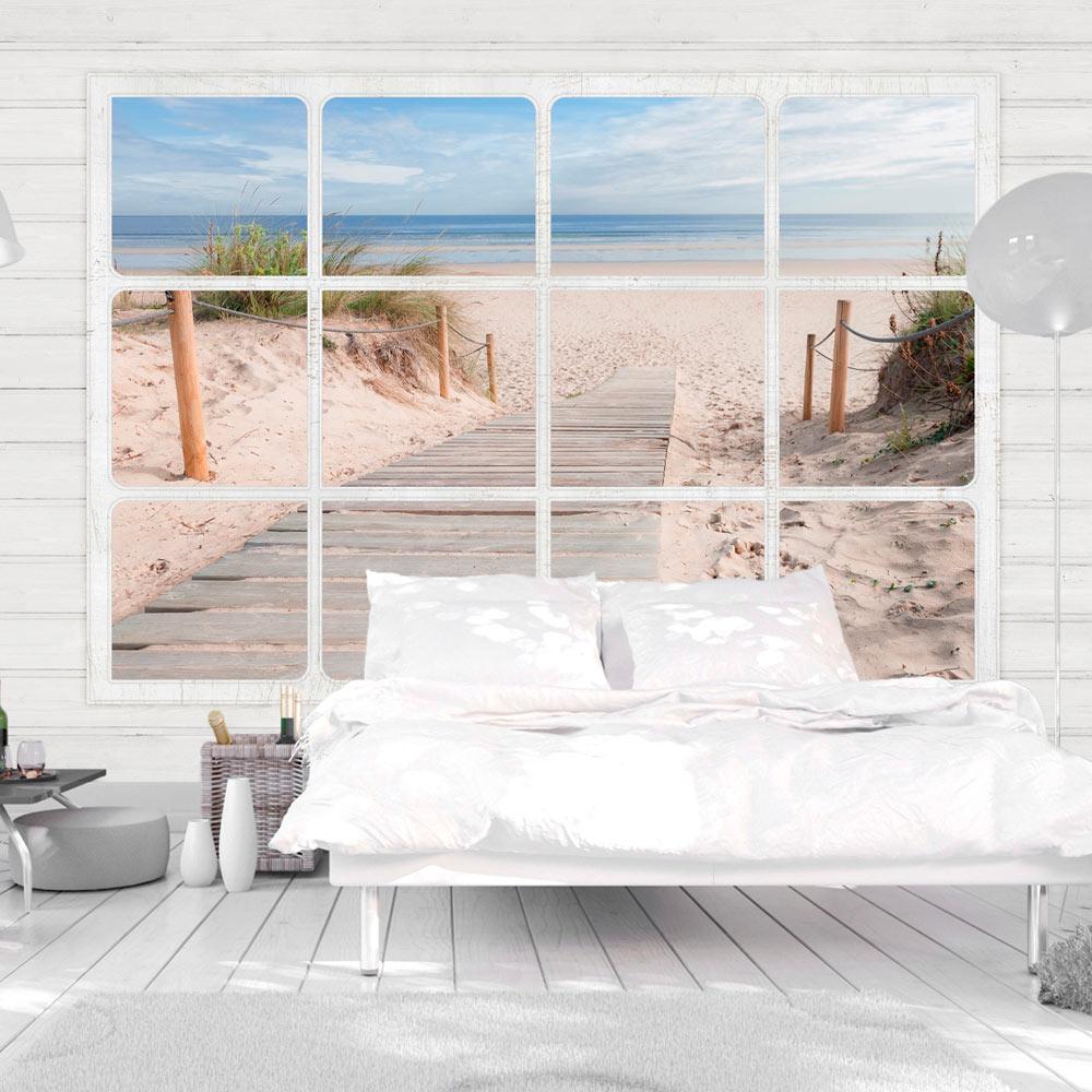 Fototapet - Window & beach - 250 x 175 cm - Standard billede