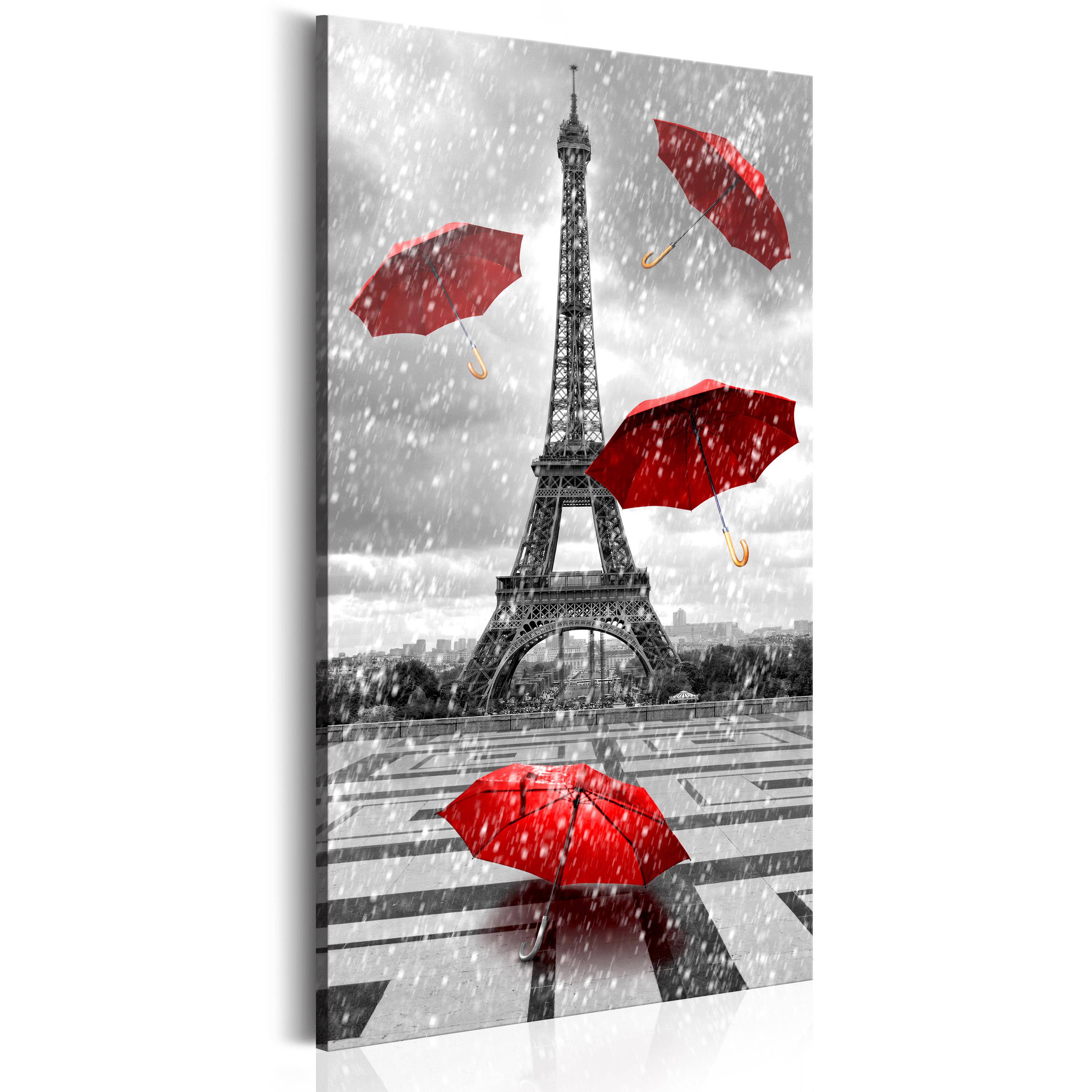 Billede - Paris: Red Umbrellas - 60 x 120 cm - På italiensk lærred billede