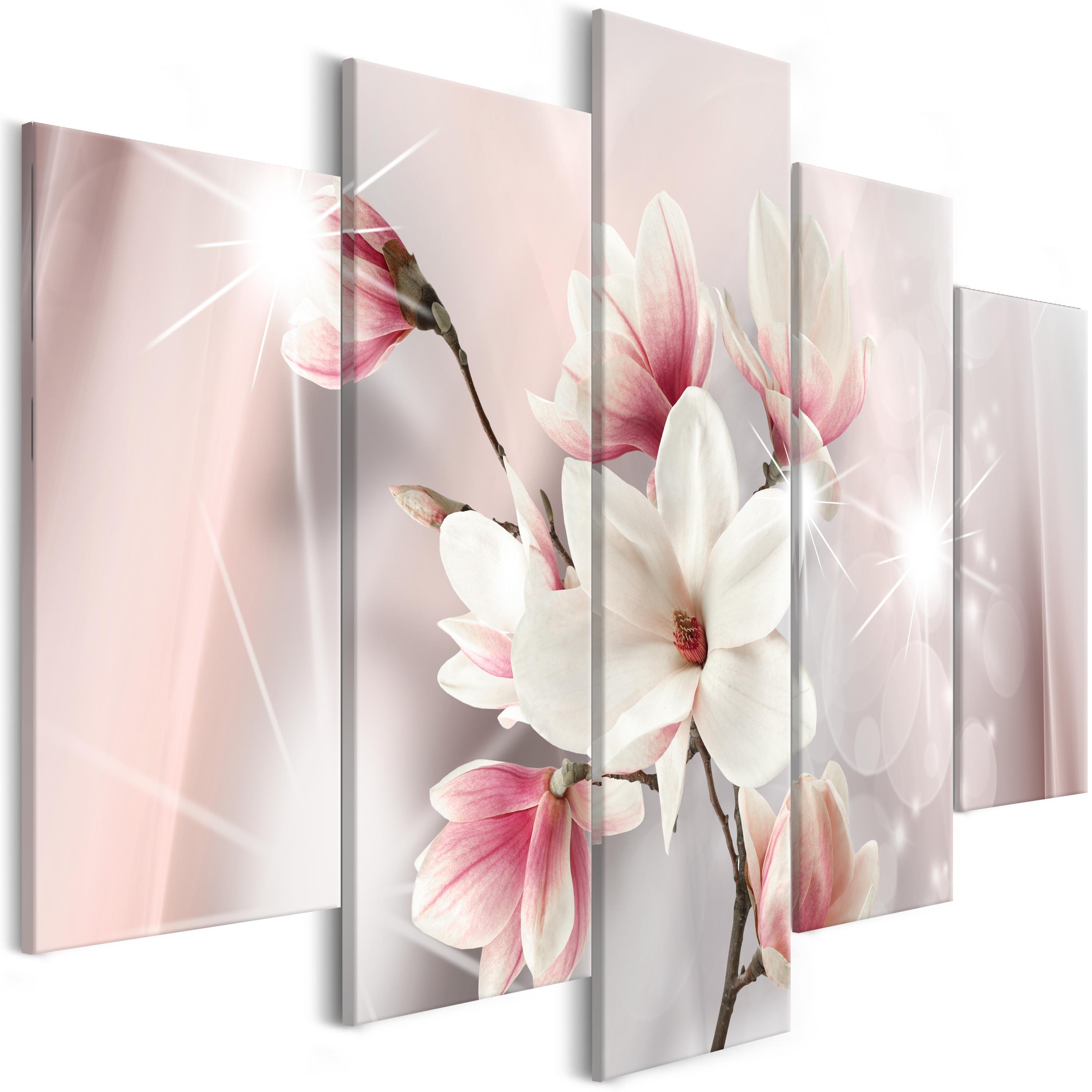 Billede - Dazzling Magnolias (5 dele) Wide - 200 x 100 cm - På italiensk lærred billede
