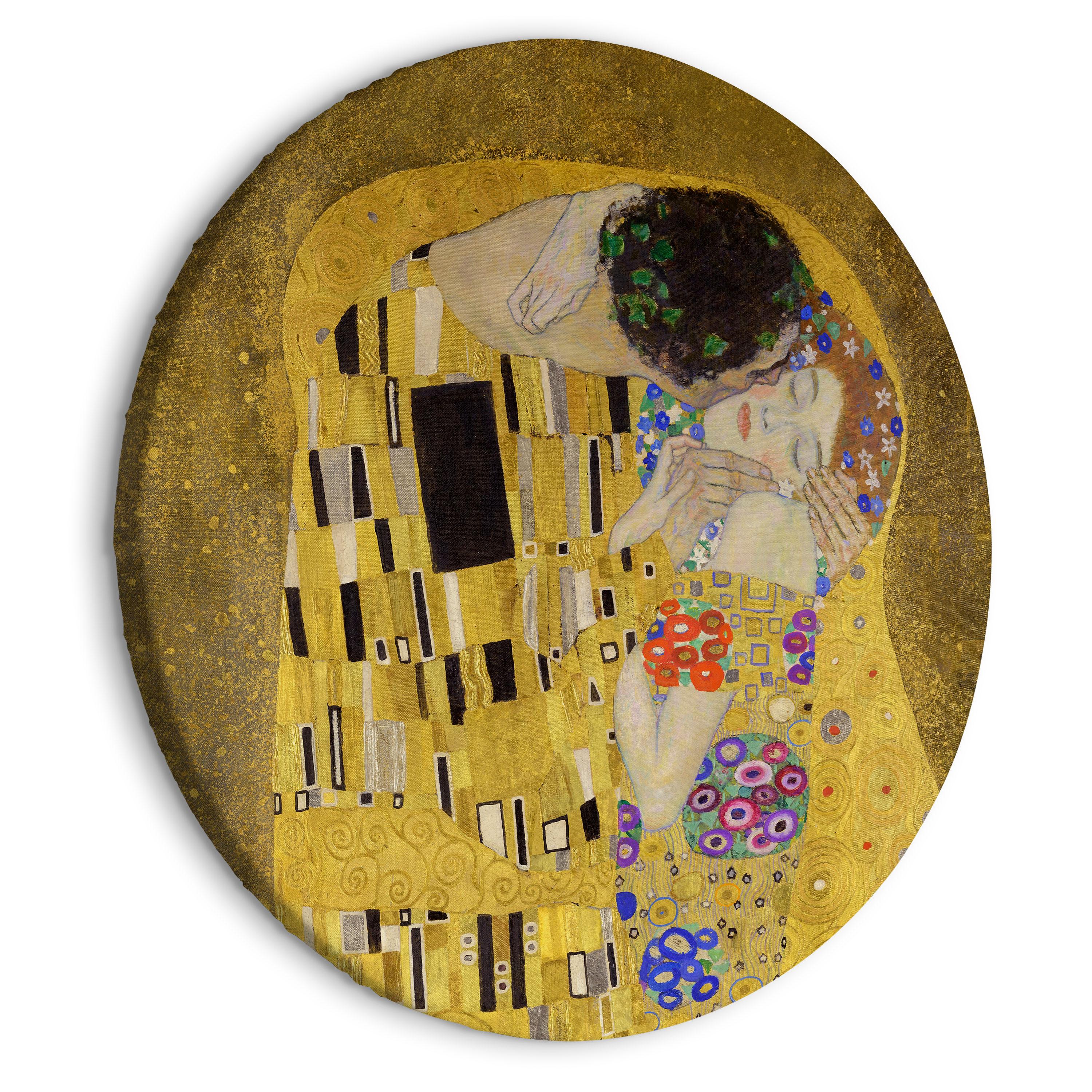 Rundt lærredsprint - Kiss - Gustav Klimt - A Couple in Love in a Passionate Embrace - 80 x 80 cm billede