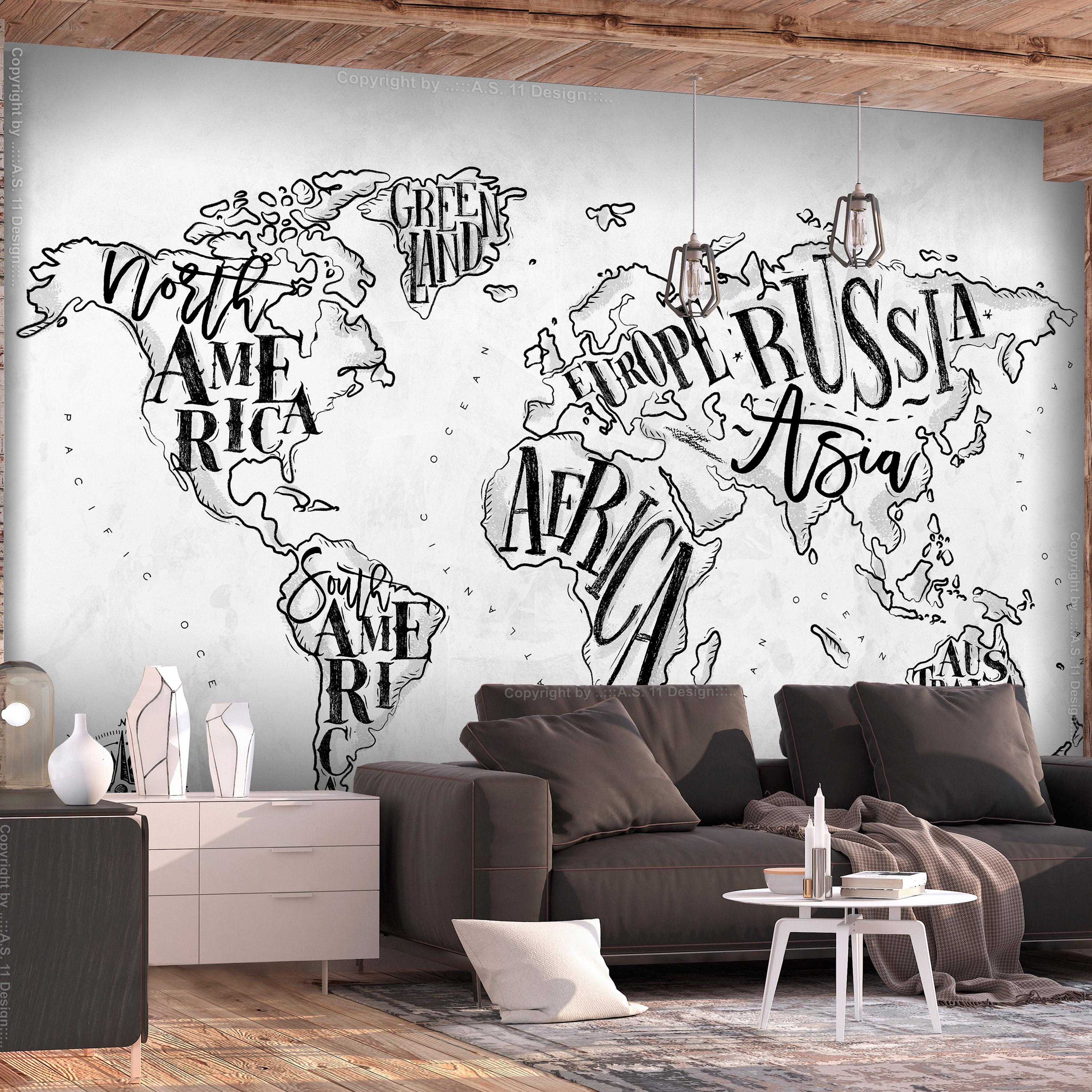 Fototapet - Retro Continents (Grey) - 294 x 210 cm - Selvklæbende billede
