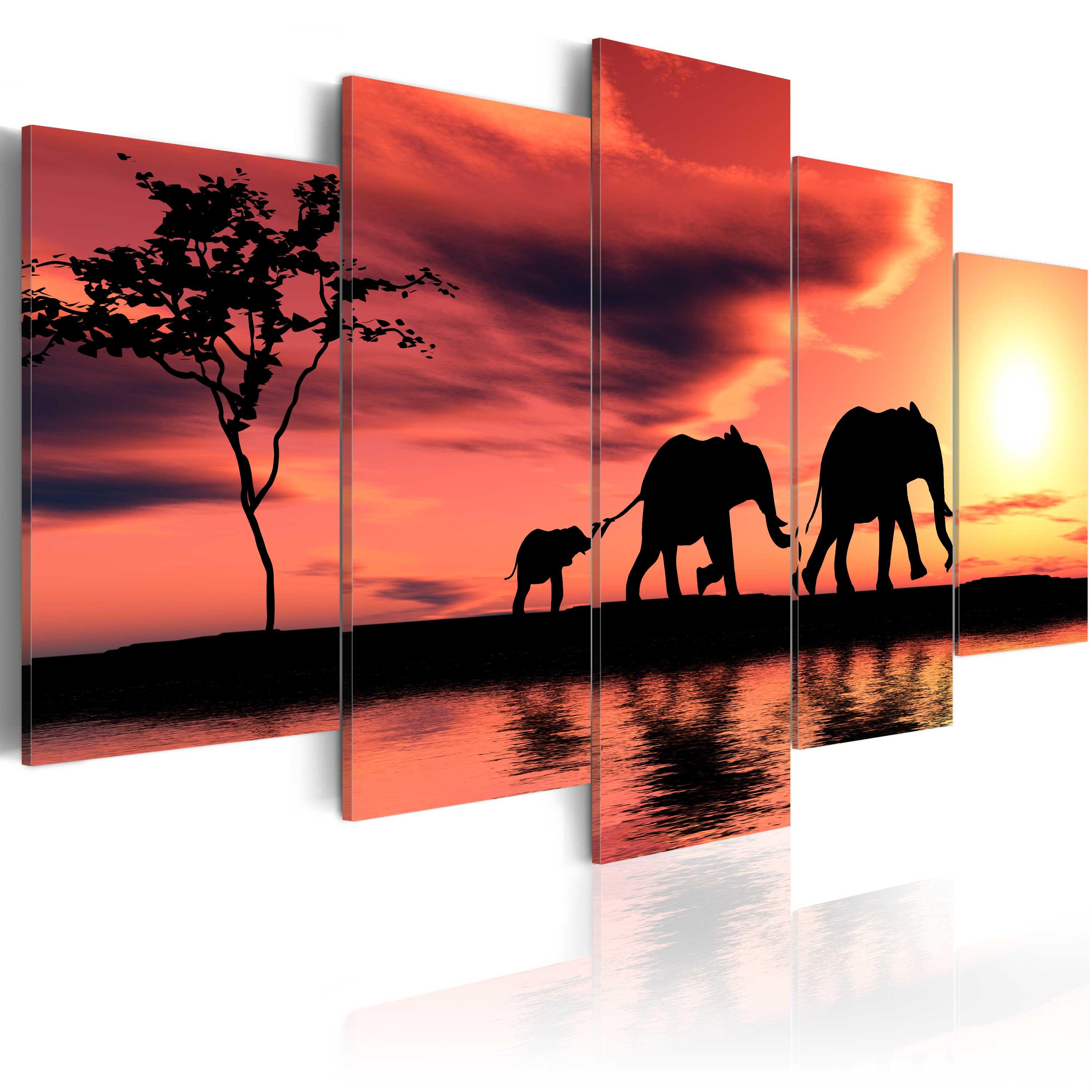 Billede - African elephants family - 100 x 50 cm - Standard billede