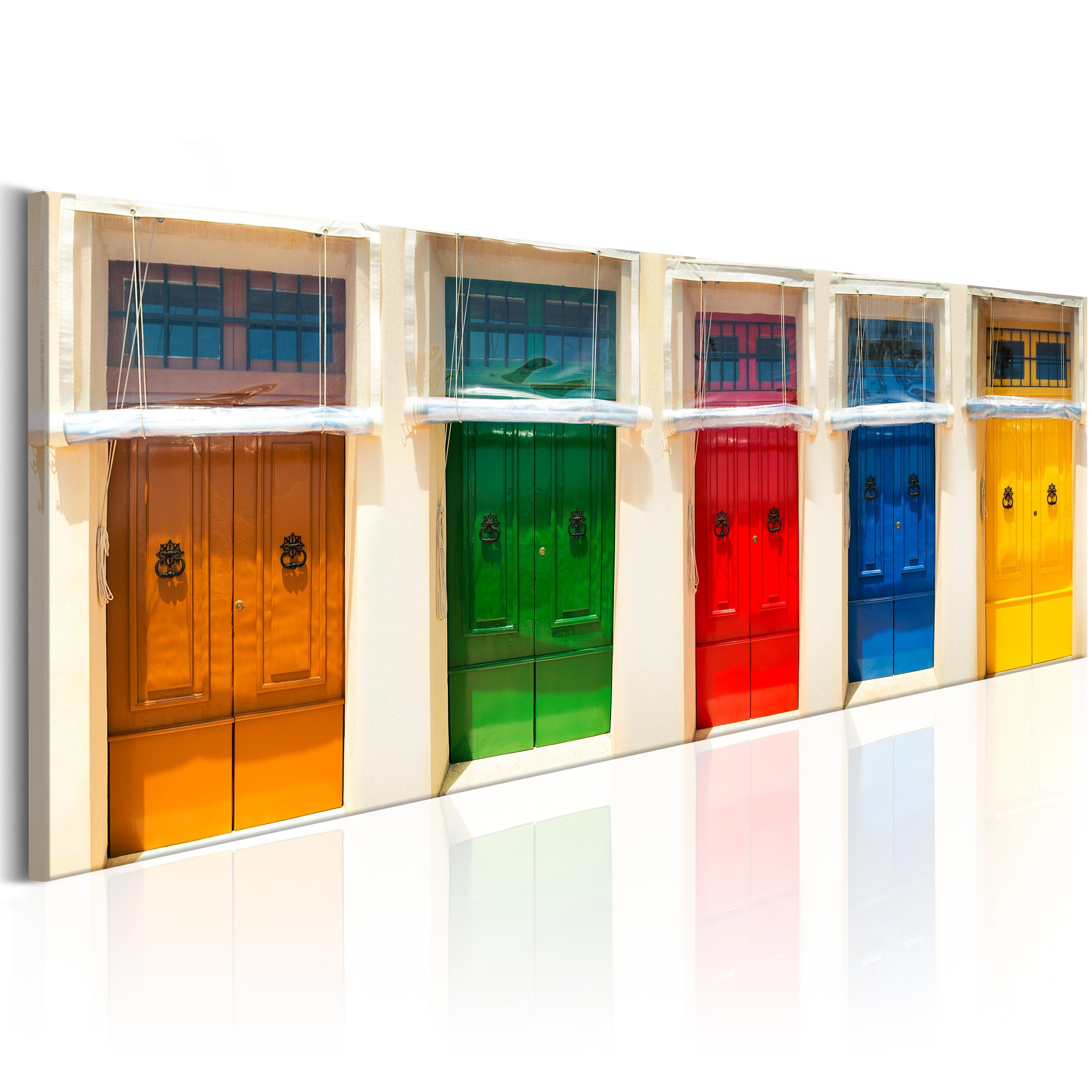 Billede - Colourful Doors - 120 x 40 cm - På italiensk lærred billede