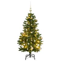 Kunstigt juletræ 150 LED'er og kuglesæt hængslet 150 cm