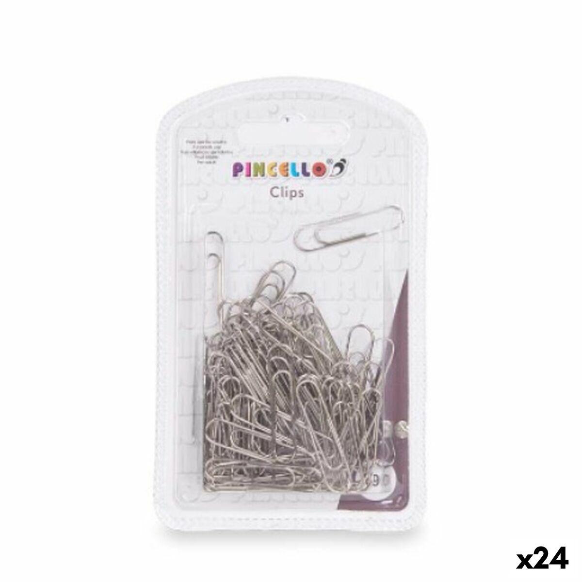 Papirclips sølvfarvet metal - medium, 24 enheder