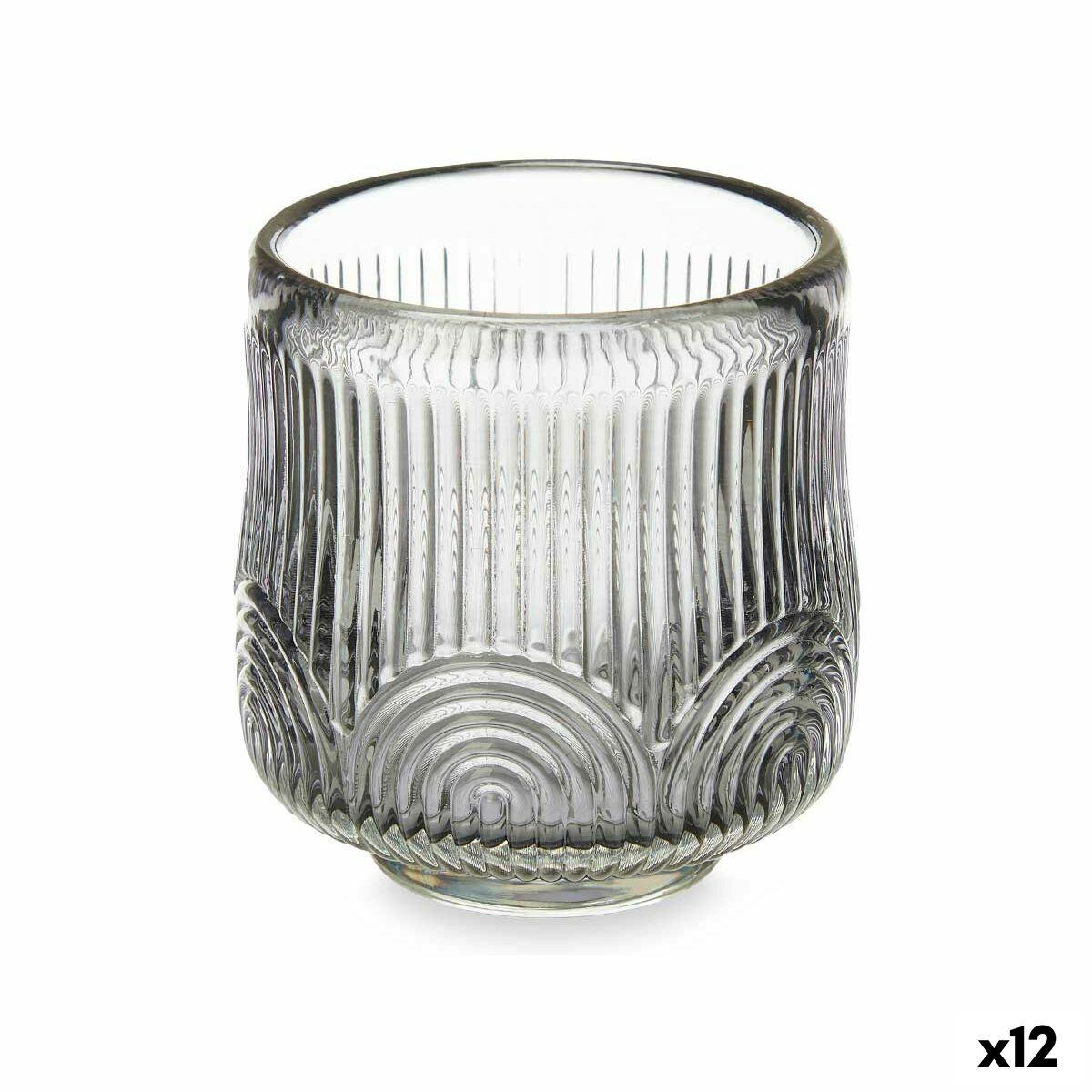 Lyseholder Striber Grå Krystal 7,5 x 7,8 x 7,5 cm (12 enheder)
